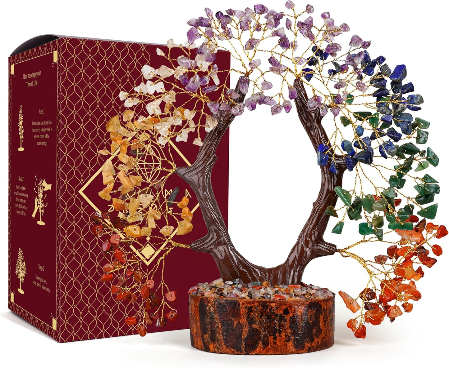 Crystal Tree of Life 7 Chakra Healing Crystal Trees for Home, Office Desk Decor, Handmade Trees for Positive Energy, Money, Good Luck Birthday Gifts for Women, Mom (U Shape)