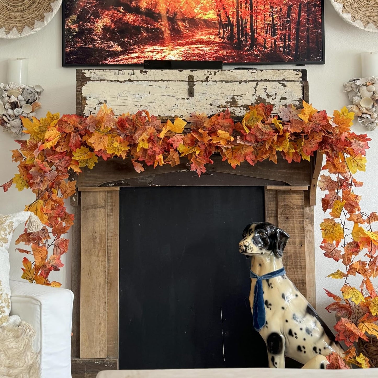 CQURE 6 Pack Fall Leaf Garland, Total 35Ft Artificial Maple Leaf Autumn Garland Fall Leaves Hanging Vines Fall Maple Leaves Thanksgiving Decor for Home Wedding Fireplace Party