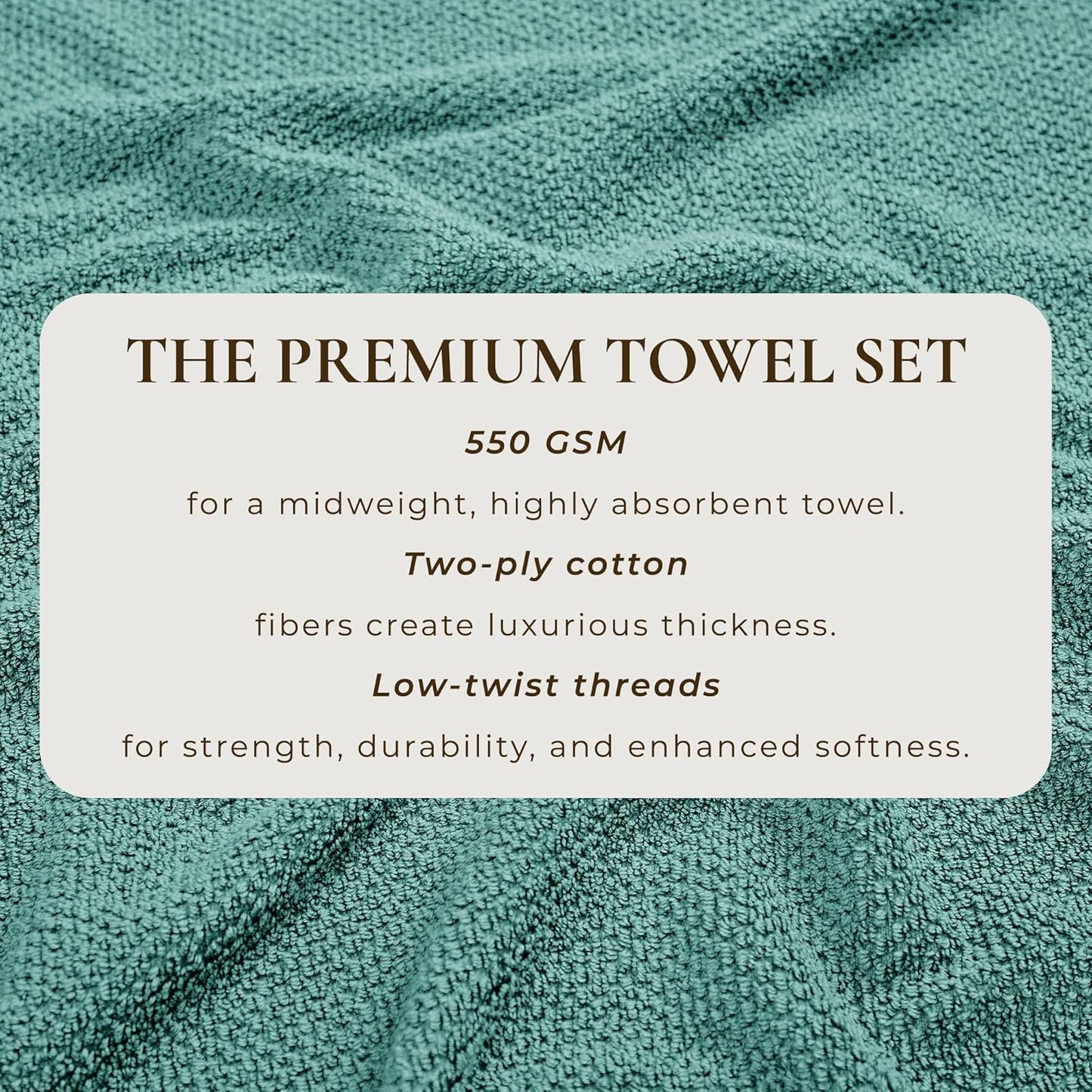 Blue Bath Towels - 100% Cotton 6 Piece Towel Set - 2 Bath Towels, 2 Hand Towels, 2 Washcloths - Absorbent, Quick-Drying, Durable Towels for Bathroom Decor - Low-Twist, Two-Ply Fibers (Mineral Blue)