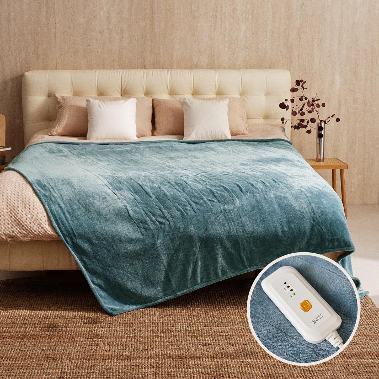 JET'S HOME Heated Blanket Twin 62"x84" - ETL&FCC Certified Flannel Electric Blanket Machine Washable Heating Throw with 4 Heating Levels 10 Hours Auto-Off Overheating Protection (Blue)