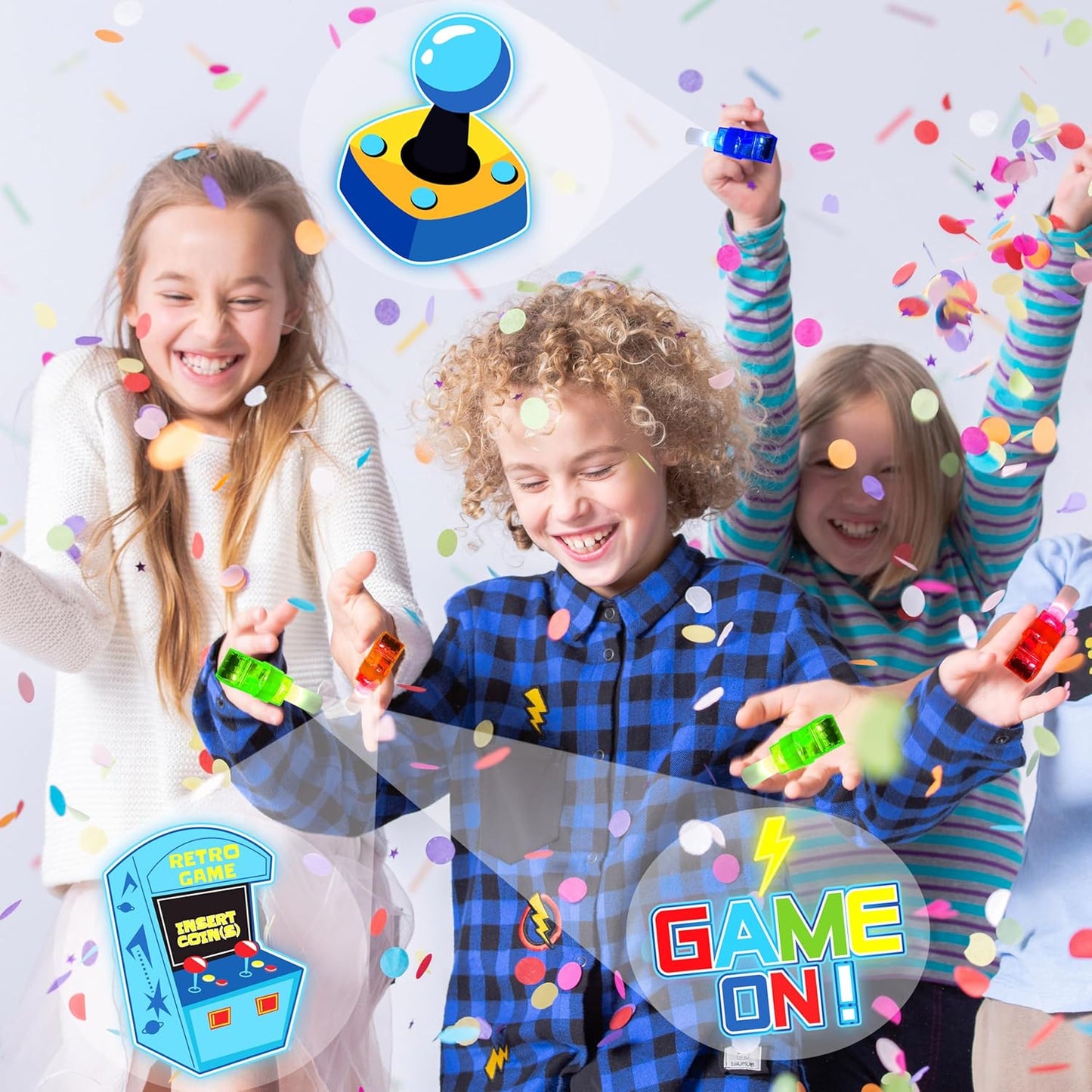 24PCS Video Game Party Favors-LED Finger Lights:Glow-in-the-Dark Light-Up Toys Bulk for Kids,Gamer Birthday Party Decorations Supplies, Party Goodie Bags Stuffers, Classroom Prizes, Fun Gifts