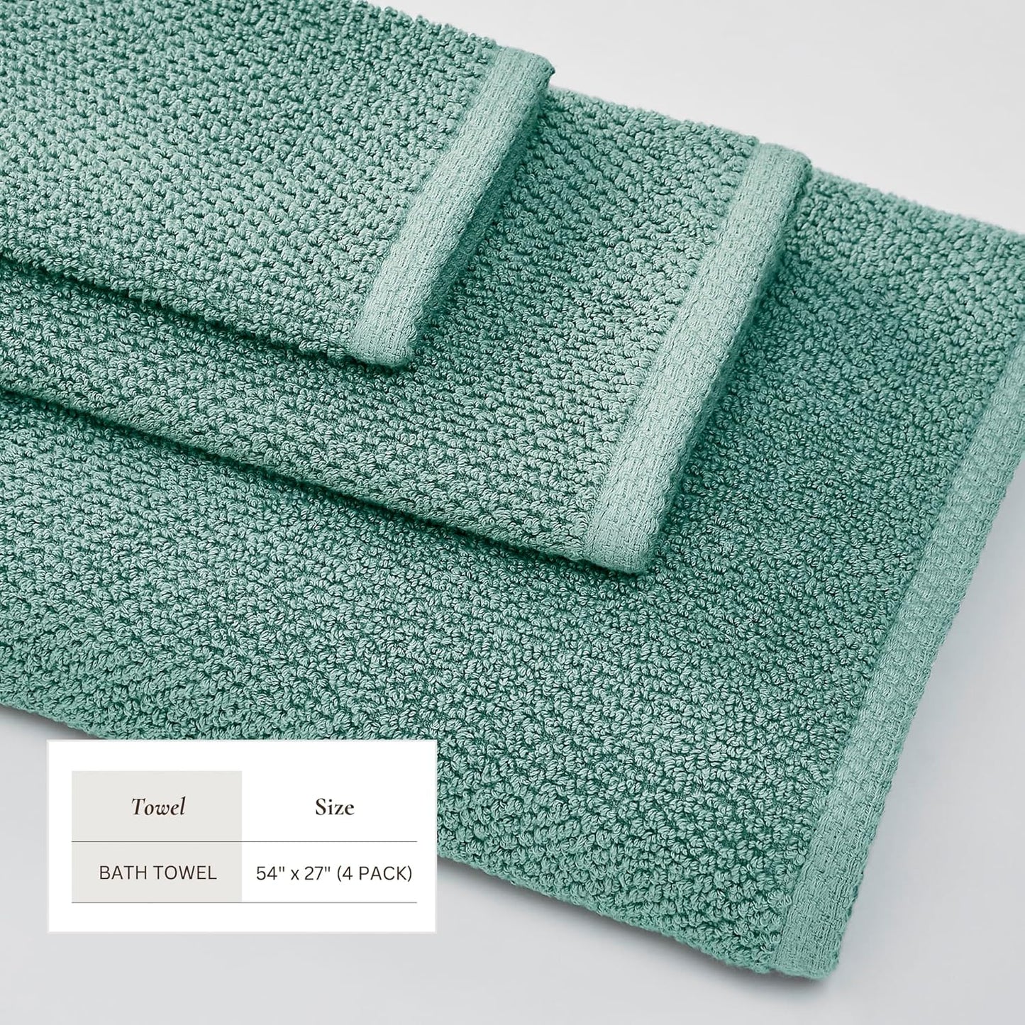 Great Bay Home Blue Bath Towels - 100% Cotton 4 Pack 54x27 Bath Towel Set - Absorbent, Quick-Drying, Durable Towels for Bathroom Decor - Low-Twist, Two-Ply Fibers (Mineral Blue)
