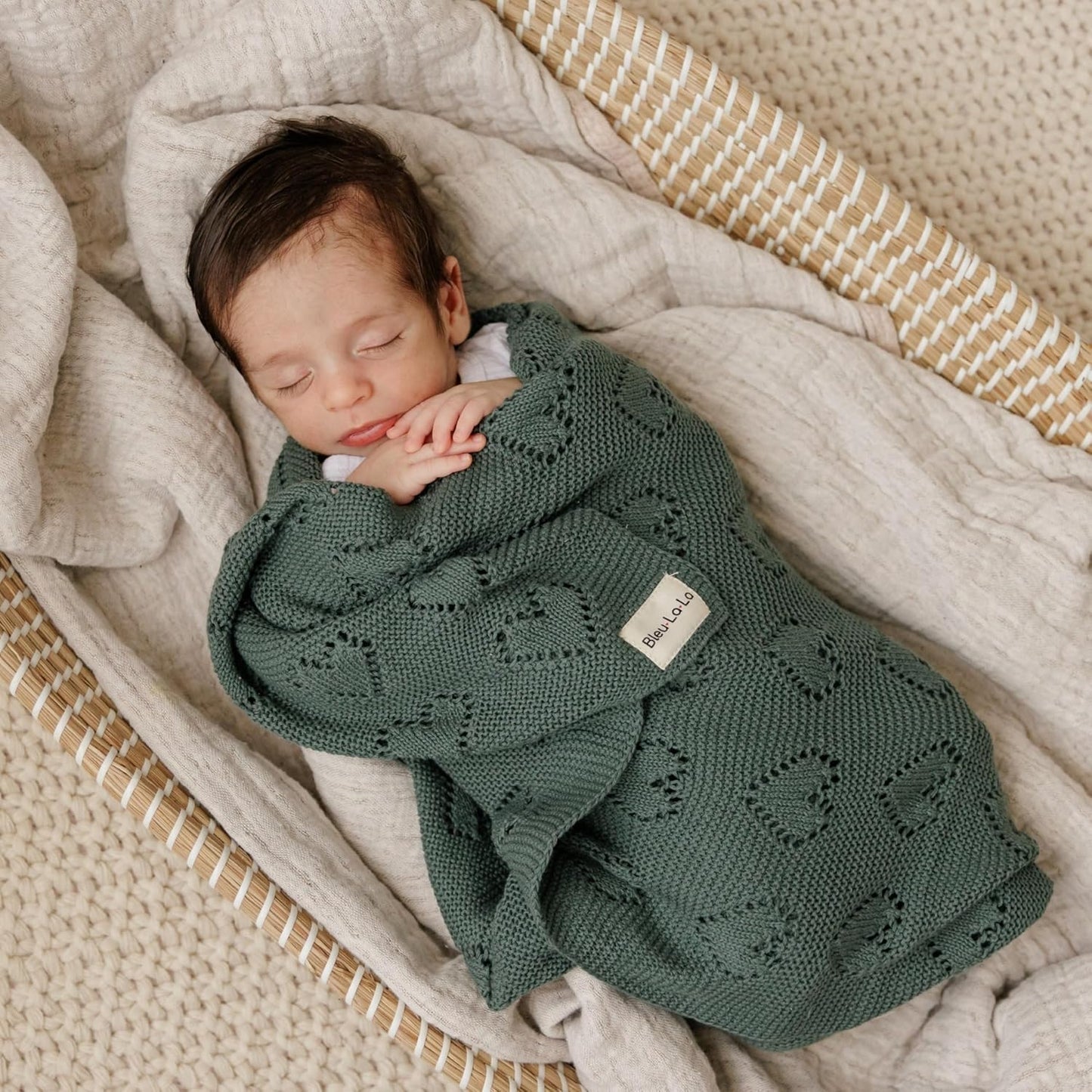 100% Cotton Unisex Heart Knit Swaddle Luxury Baby Blanket for Girls and Boys - Soft Warm Cozy Swaddling Receiving Stroller Crib Blanket for Newborns Infants Toddlers (Ivory, 0-2 Years)