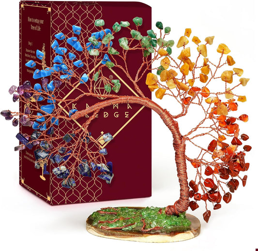 7 Chakra Healing Crystal Tree of Life for Home and Office Decor, Positive Energy, Wealth, Good Luck, Reiki Healing Crystals and Stones, Handmade Feng Shui Decoration, Birthday Gifts for Women