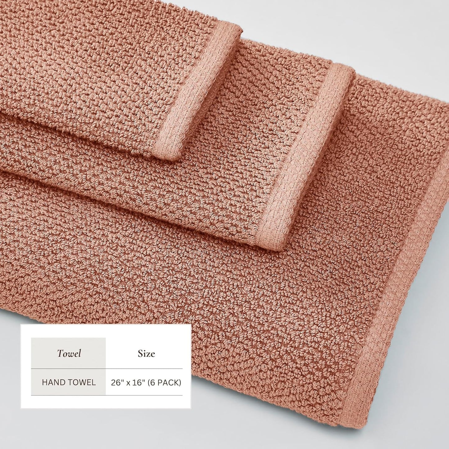 Great Bay Home Pink Hand Towels - 100% Cotton 6 Pack 26x16 Hand Towel Set - Absorbent, Quick-Drying, Durable Towels for Handroom Decor - Low-Twist, Two-Ply Fibers (Dusty Rose)
