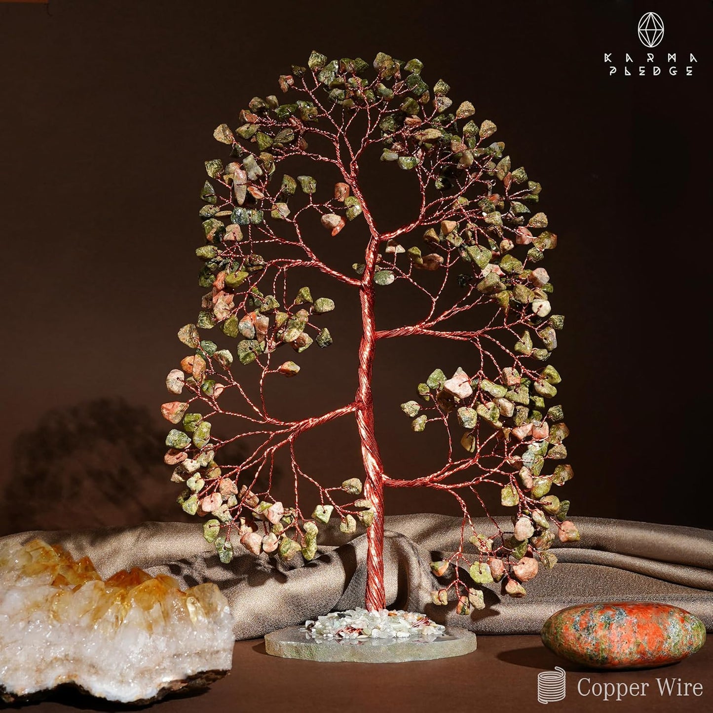 Crystal Trees for Home and Office Decoration, Unakite Chakra Healing Crystals Feng Shui Handmade Trees for Positive Energy, Money, Good Luck, Christmas Decor, Birthday Gifts for Women, Mom