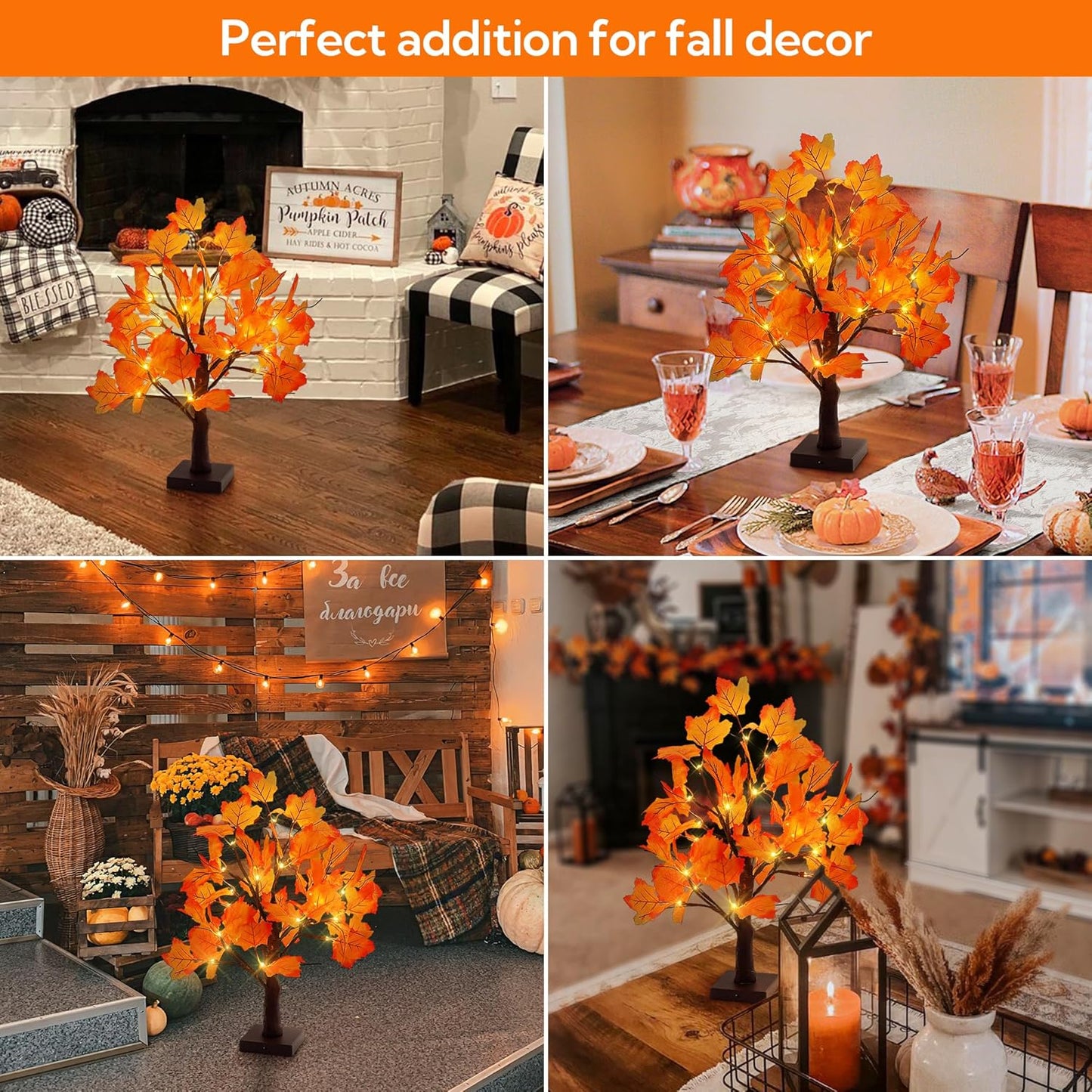 Woohaha 24LED Fall Tree Lighted Maple Tree,Thanksgiving Decoration Maple Leaf Table Tree,Timer Battery Operate Fall Decor Lights for Indoor Outdoor Holiday Autumn Harvest Xmas Party Home Decor