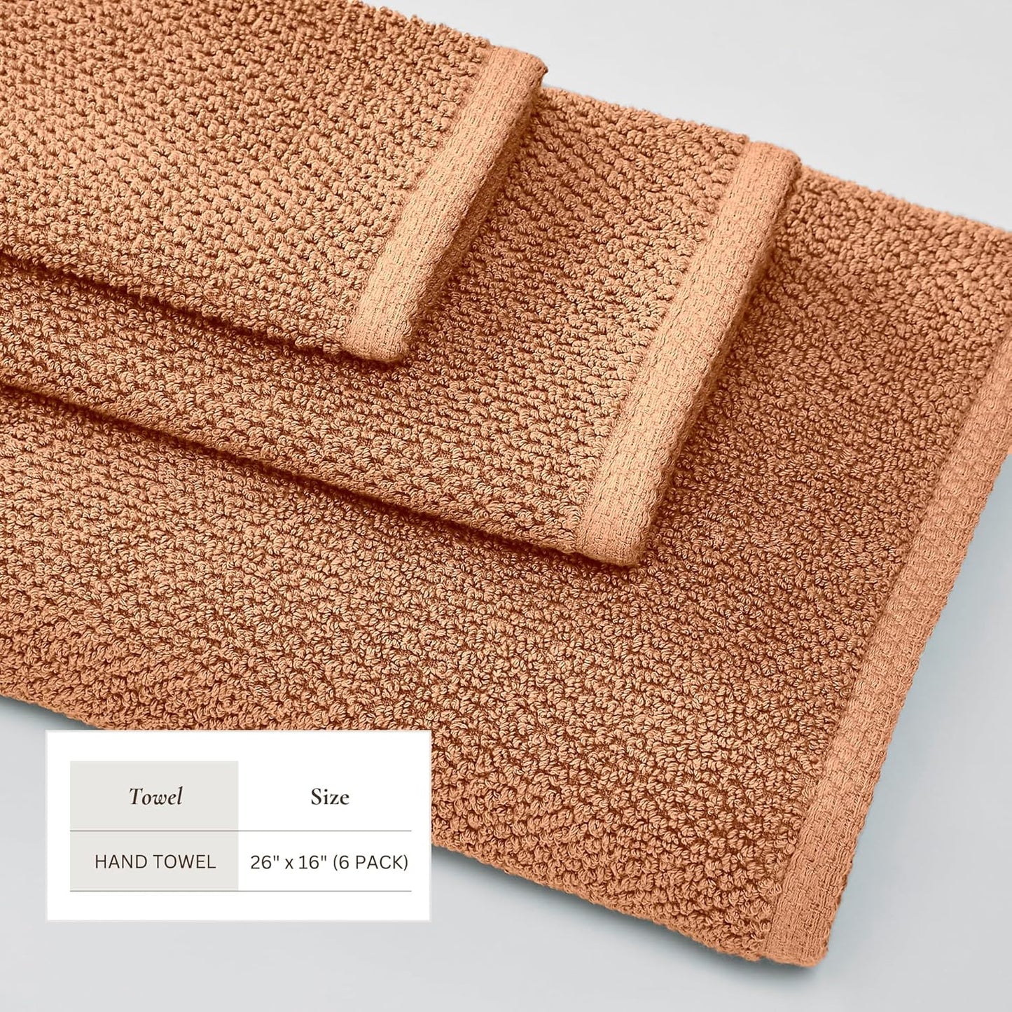 Great Bay Home Orange Hand Towels - 100% Cotton 6 Pack 26x16 Hand Towel Set - Absorbent, Quick-Drying, Durable Towels for Handroom Decor - Low-Twist, Two-Ply Fibers (Clay)