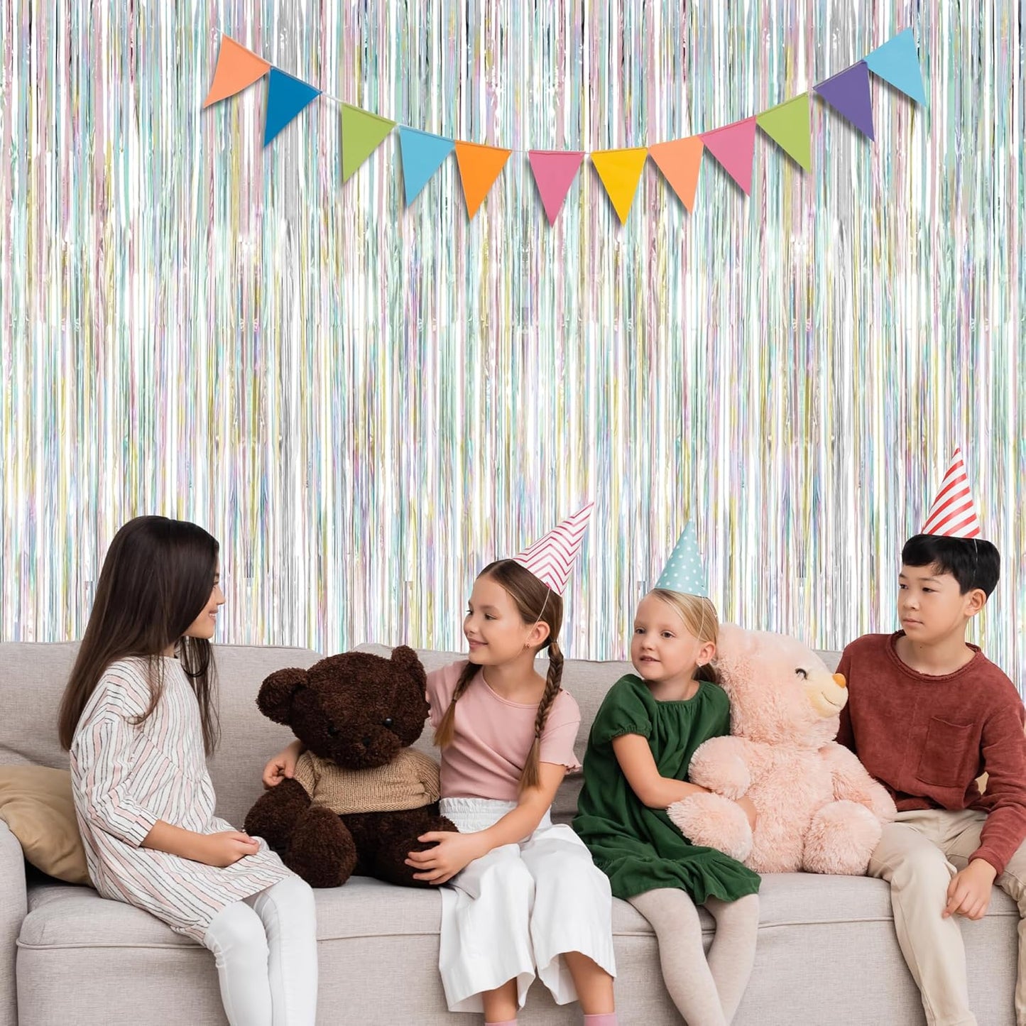 2 Pack Backdrop Curtains, 3.28 FT x 7.05 FT Laser Silver Fringe Curtains, Metallic Tinsel Foil Curtains Party Streamer, Photo Backdrop Party Decorations Bithday Photo Booth Props