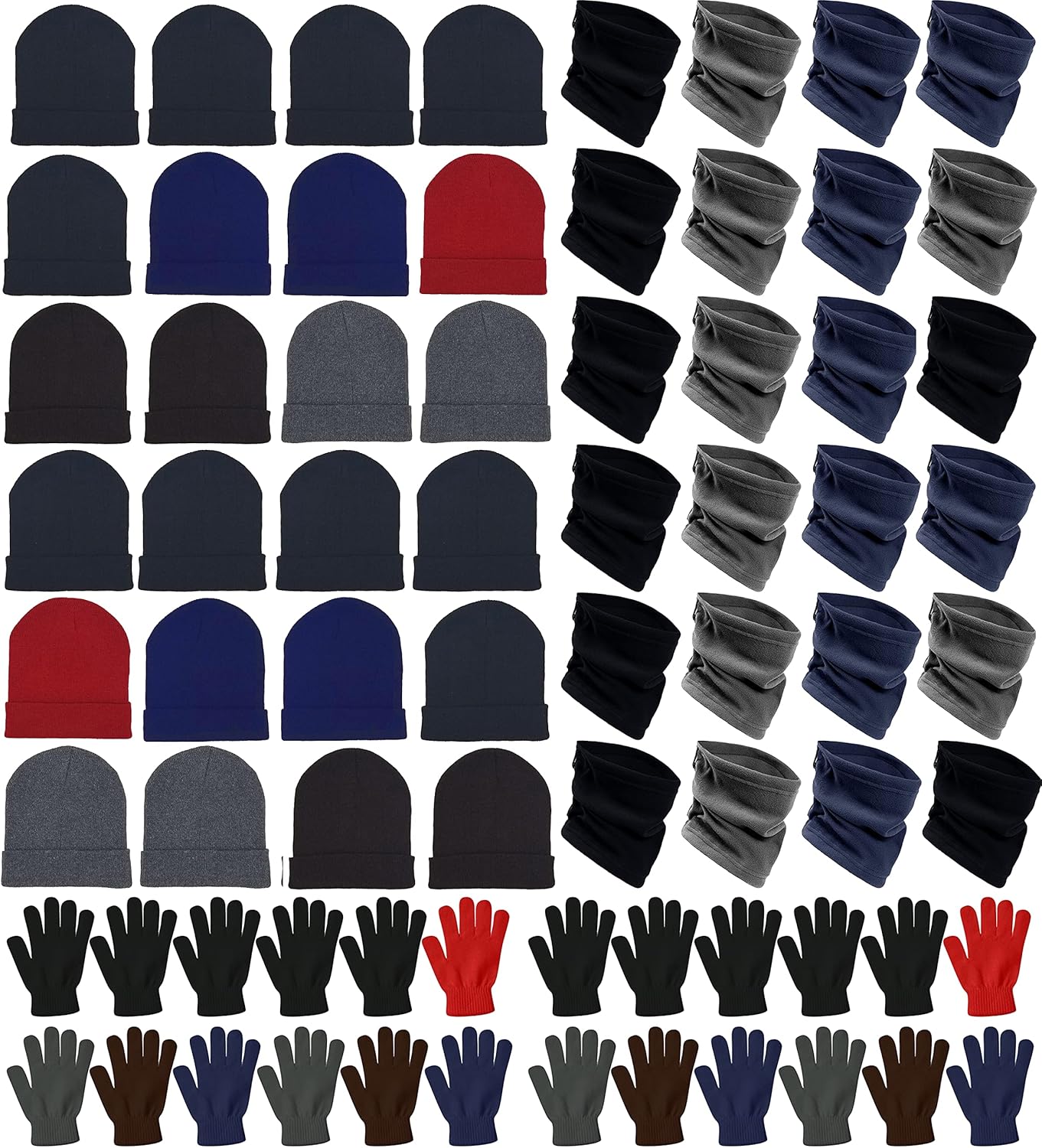 72x Winter Gloves, Beanies, Neck Warmers Unisex Bulk Pack Donation Charity Care Bundle