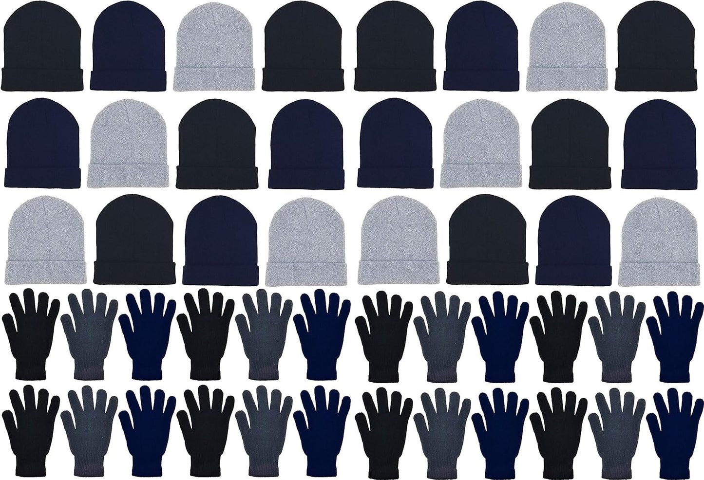 48x Winter Beanies & Gloves Combo Pack, Bulk Pack for Men Women, Warm Cozy Gift