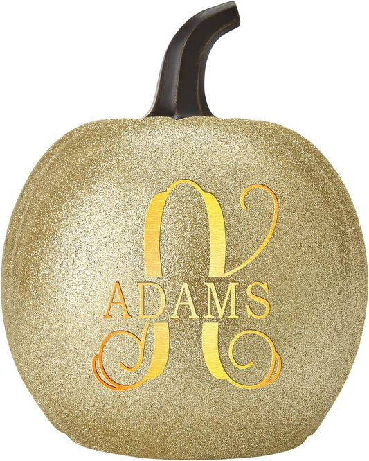 Let's Make Memories Personalized Light Up Pumpkin Decor Outdoor - Your Name & Initial on a Custom Pumpkin - Halloween Fall Decoration - Jack o Lantern - Outside or Inside - Small - Gold Glitter