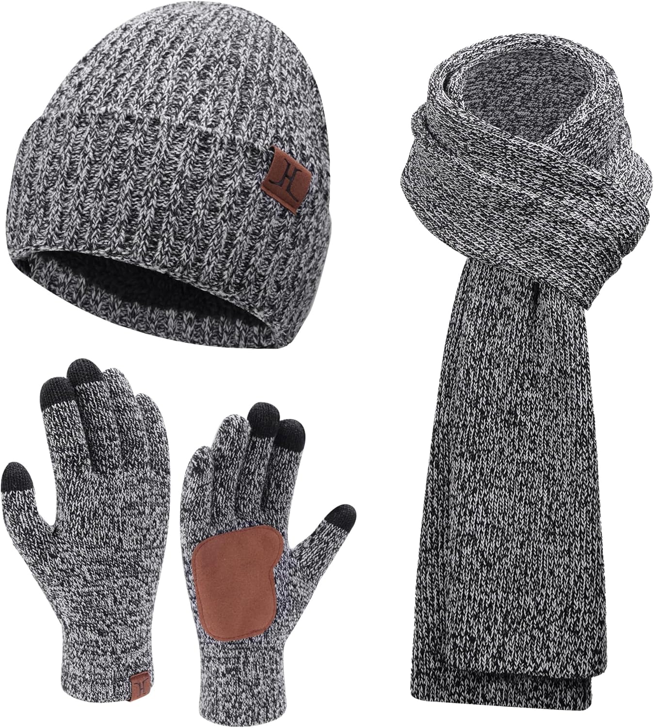 FZ FANTASTIC ZONE Mens Winter Knit Hat Beanie Long Neck Scarf Touchscreen Gloves Set Fleece Skull Caps Gifts for Men Women