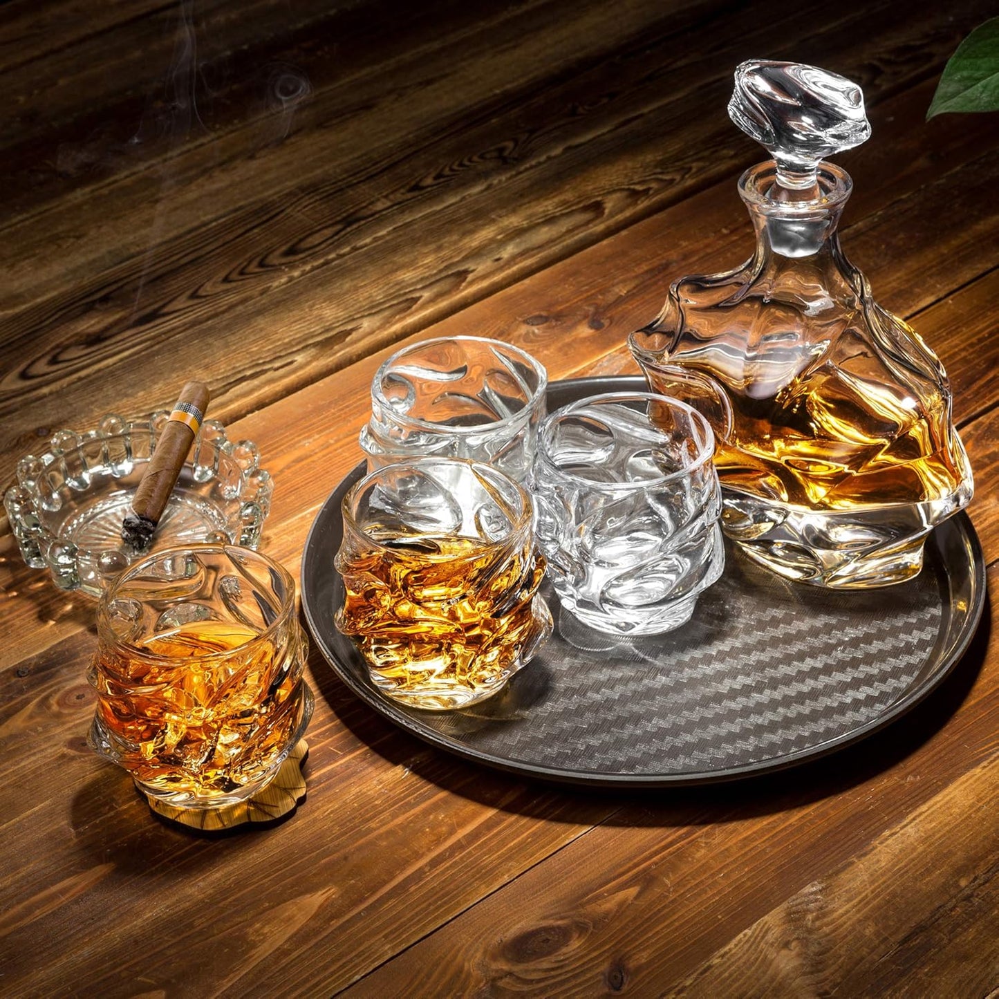KANARS Old Fashioned Whiskey Glasses 11 Oz - Emperor Rocks Glasses Set of 4 for Bourbon Cocktail Scotch Snifter Malt Cognac - Heavy Crystal Bar Glassware - Unique Men Gift