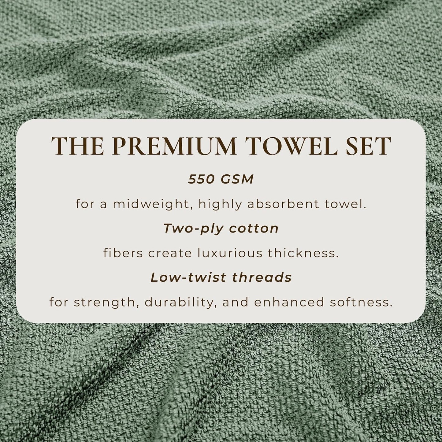 Green Bath Towels - 100% Cotton 4 Pack 54x27 Bath Towel Set - Absorbent, Quick-Drying, Durable Towels for Bathroom Decor - Low-Twist, Two-Ply Fibers (Eucalyptus)