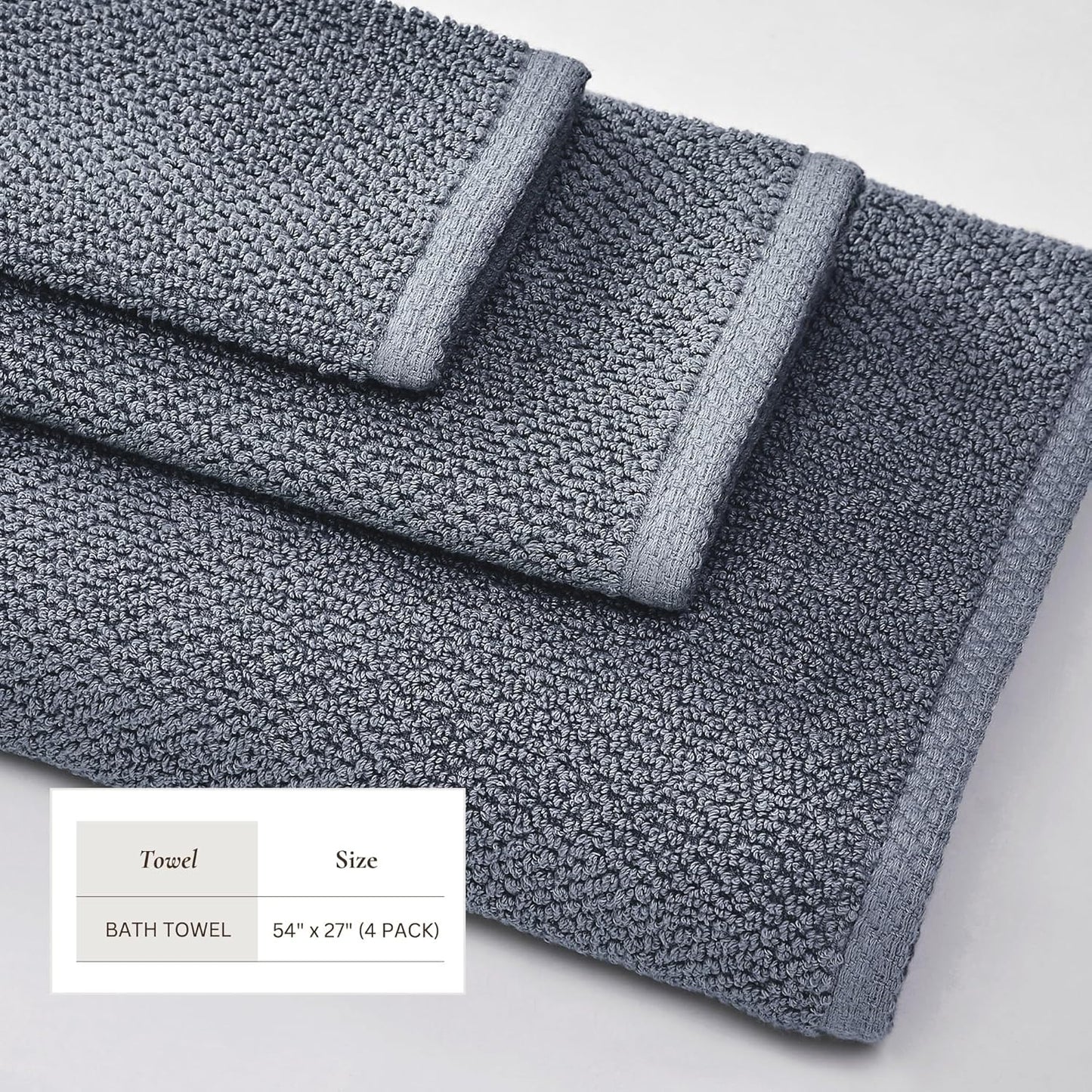 Great Bay Home Blue Bath Towels - 100% Cotton 4 Pack 54x27 Bath Towel Set - Absorbent, Quick-Drying, Durable Towels for Bathroom Decor - Low-Twist, Two-Ply Fibers (Chambrey Blue)