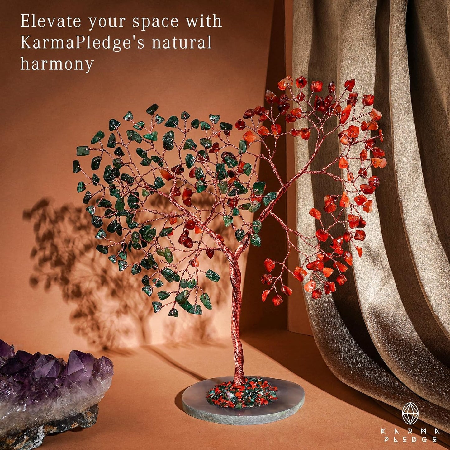 Crystal Tree for Home and Office Decoration, Carnelian & Green Aventurine Healing Stones Handmade Tree of Life for Positive Energy, Money, Good Luck, Christmas Decor, Birthday Gifts for Women, Mom