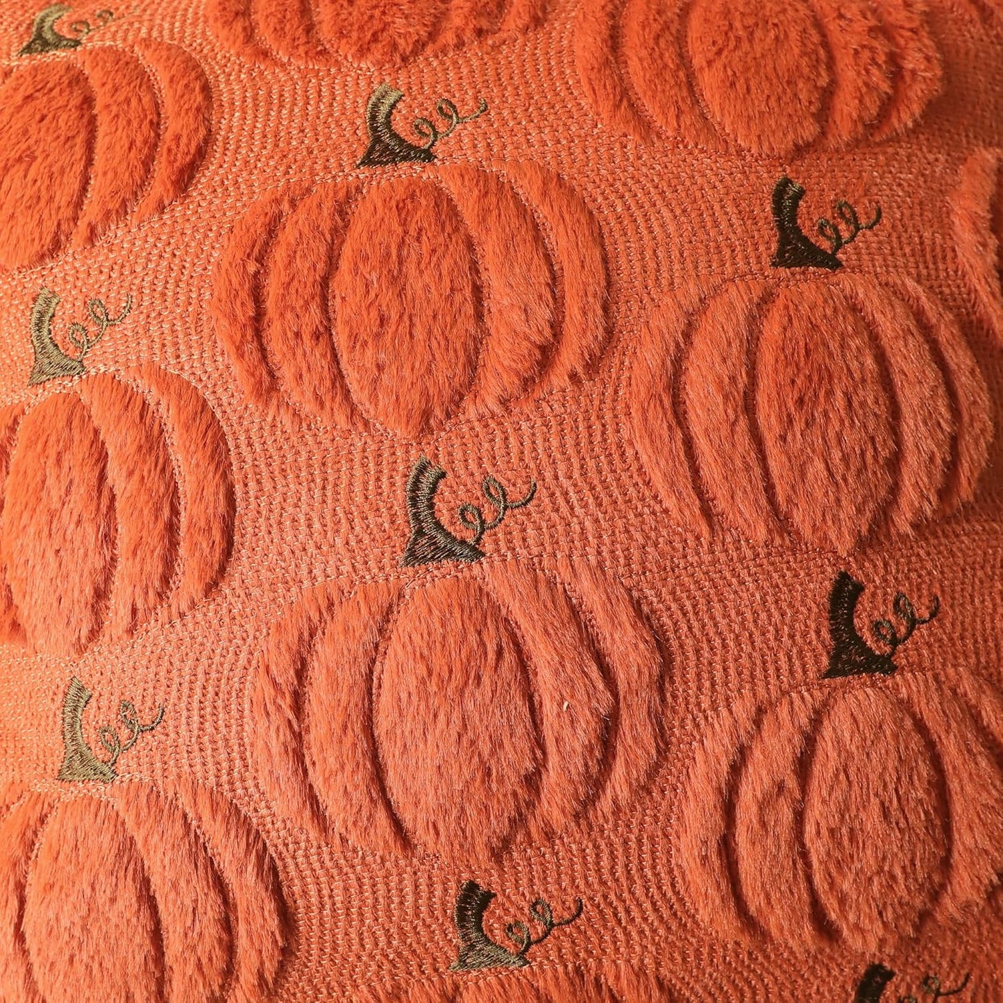 4TH Emotion Fall Pumpkin Decorative Pillow Covers 18x18 Set of 2, Dark Rust Red Soft Plush Faux Fur Wool Farmhouse Throw Cushion Cases for Autumn Thanksgiving Holiday Home Decorations