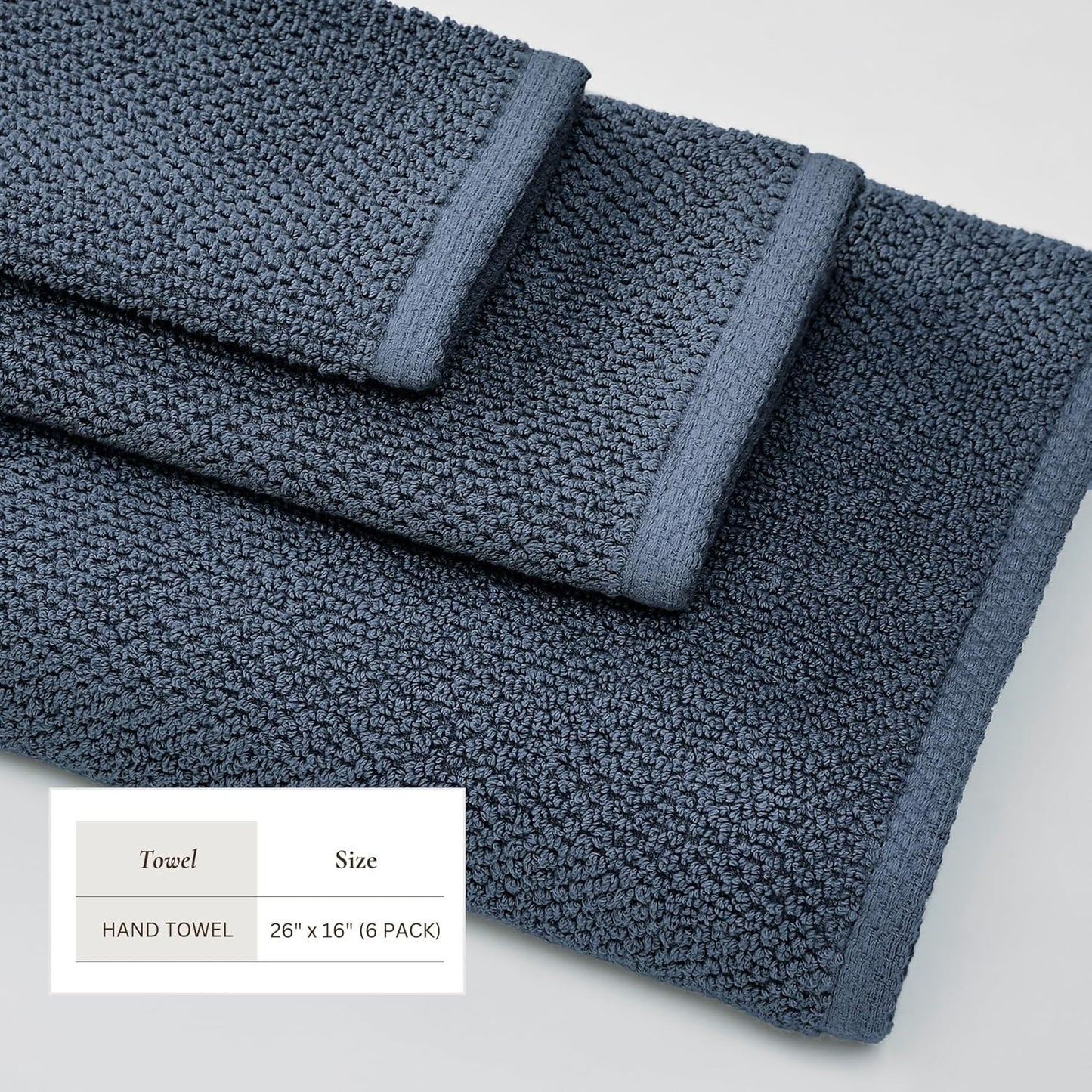 Great Bay Home Navy Hand Towels - 100% Cotton 6 Pack 26x16 Hand Towel Set - Absorbent, Quick-Drying, Durable Towels for Handroom Decor - Low-Twist, Two-Ply Fibers (Stone Blue)