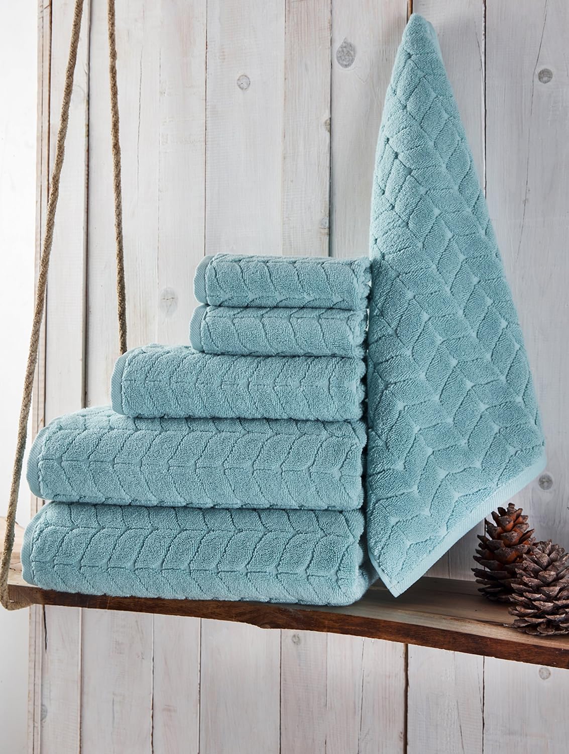 BAGNO MILANO Turkish Bath Towels, Soft Plush Jacquard Luxury Bath Towels, Quick Dry Towel Set (Aqua Green, 6 pcs Towel Set)