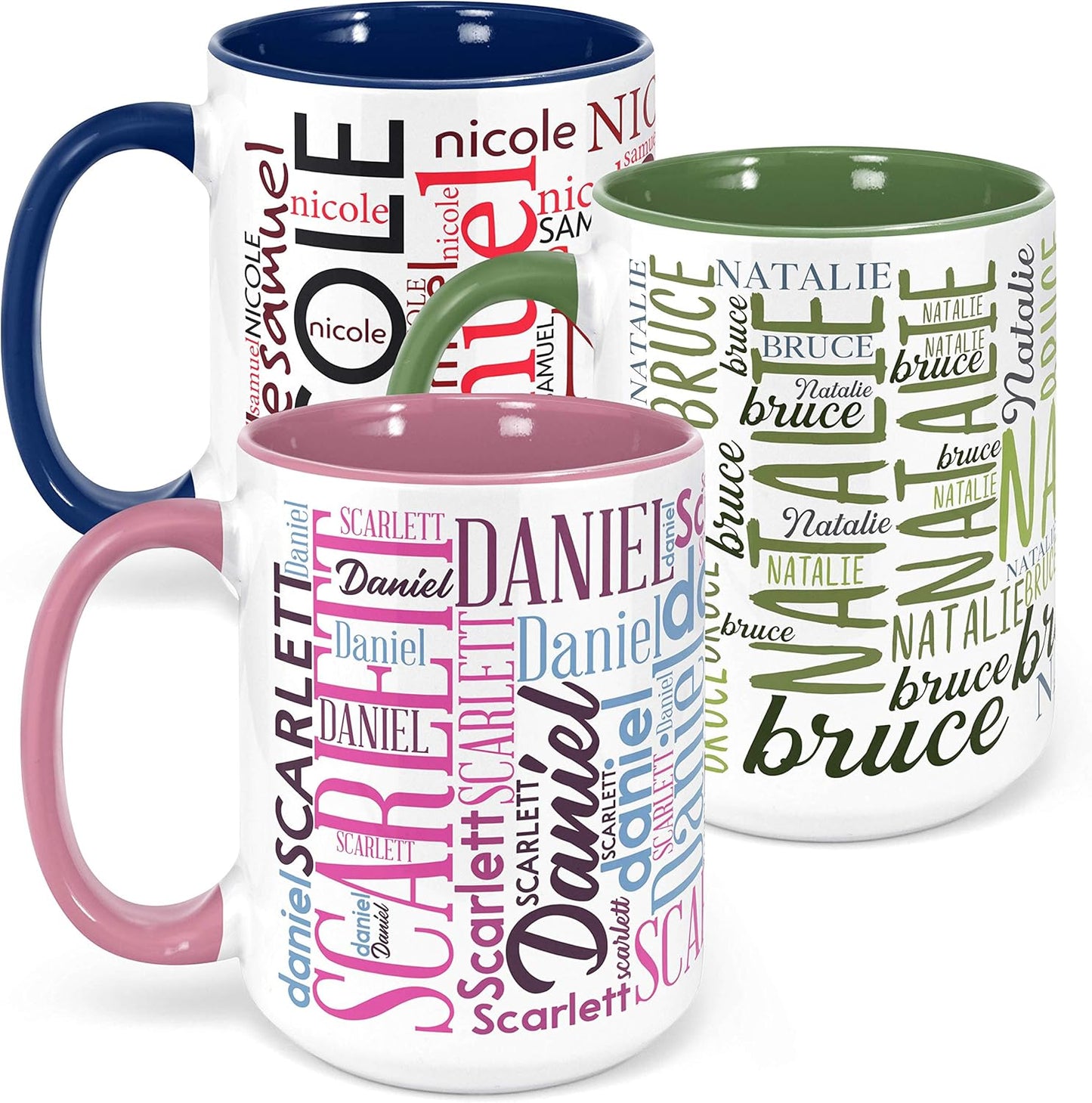 Personalized Coffee Mugs w/Word Cloud Art, 12 Colors & 9 Font Art, 15 oz. Custom Gifts for Couples, Men, Women - Pink/White, Ceramic Keepsake Mug, Personalized Gifts