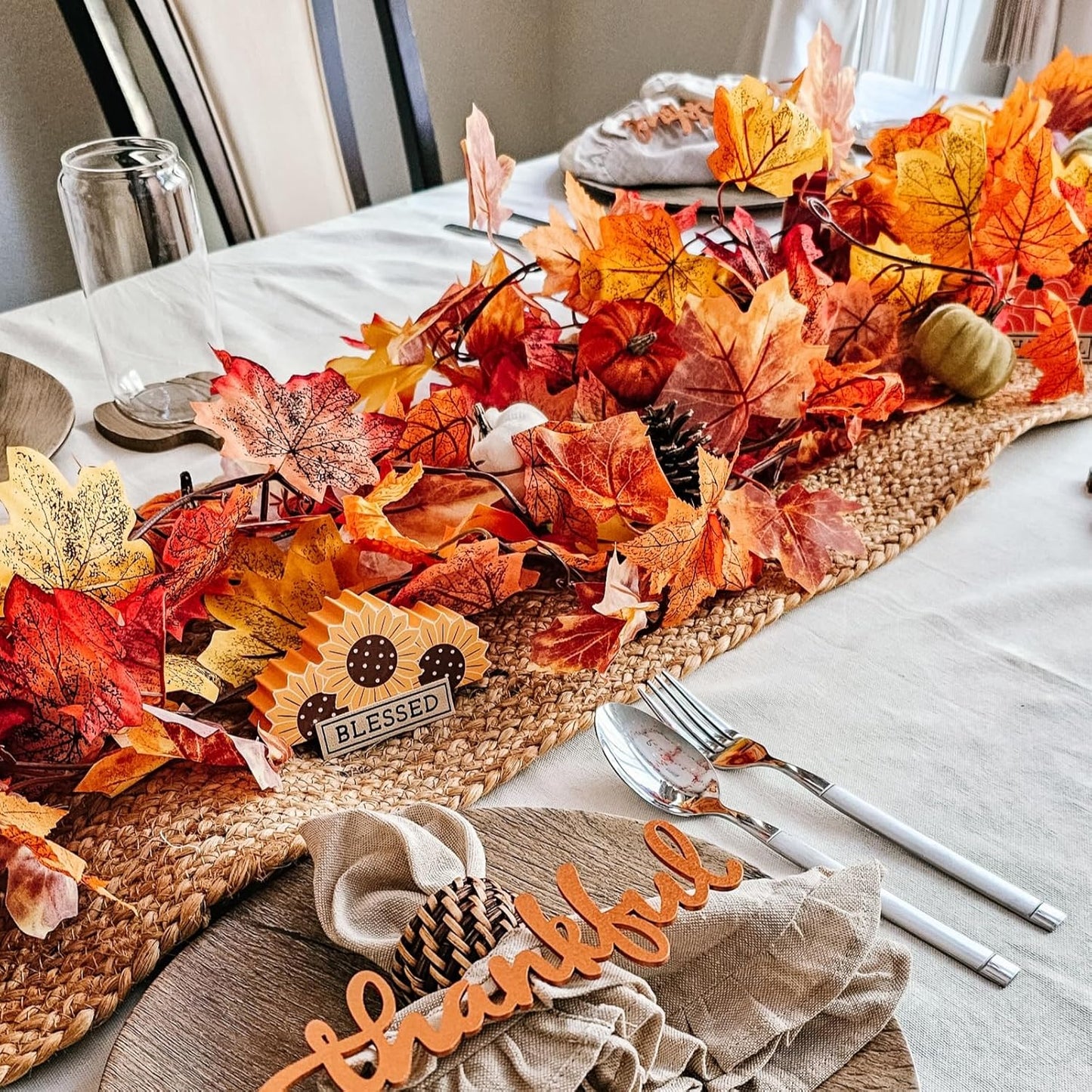 CQURE 9 Pack Fall Leaf Garland, Total 53.1Ft Artificial Fall Vines Autumn Garland Fall Maple Leaves Thanksgiving Decor for Home Wedding Fireplace Christmas