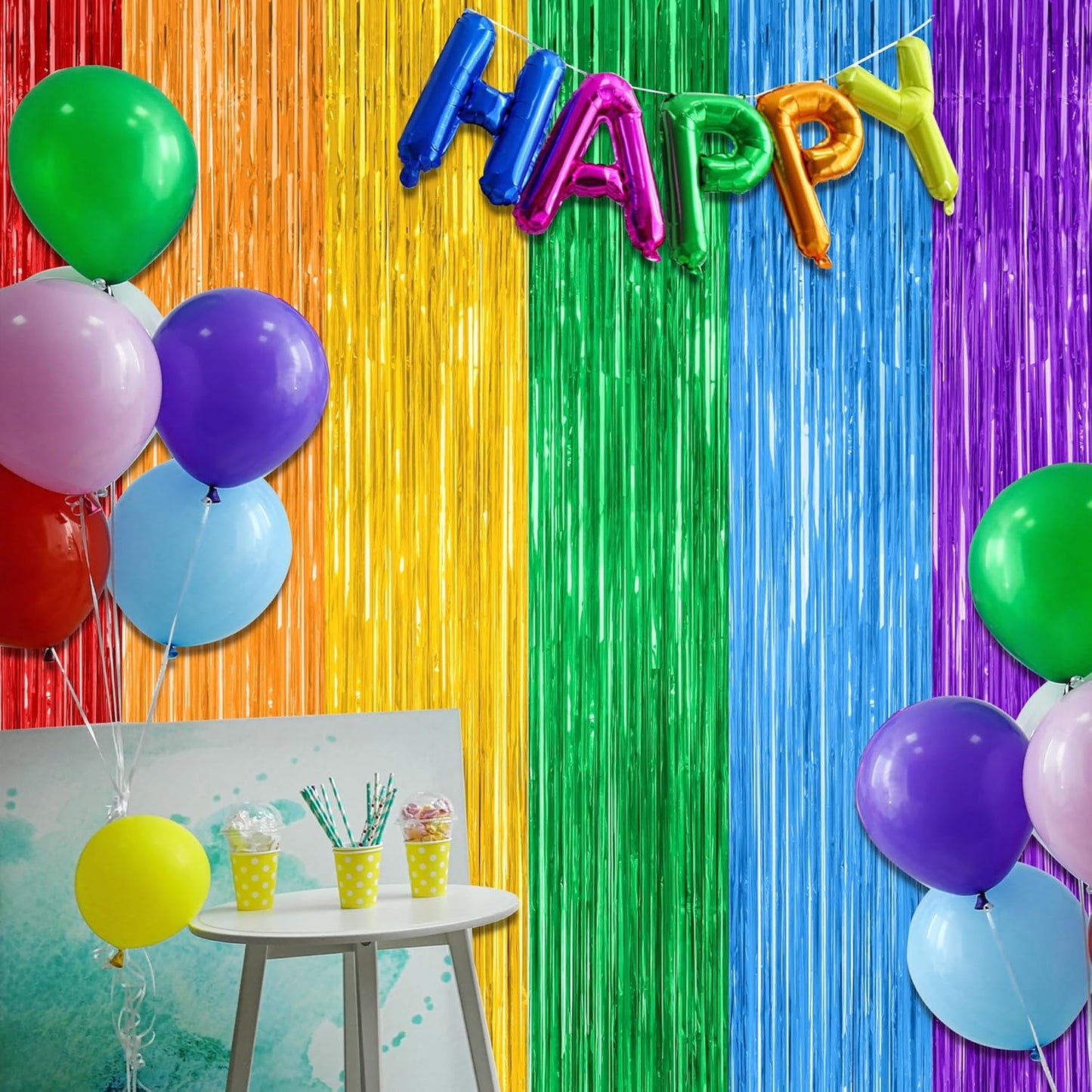 12 Pack Rainbow Backdrop, 3.28 FT x 7.05 FT Pride Decorations, Metallic Fringe Curtains Party Streamer Tinsel Backdrop, Rainbow Foil Curtains Birthday Party Decor Photo Booth Props