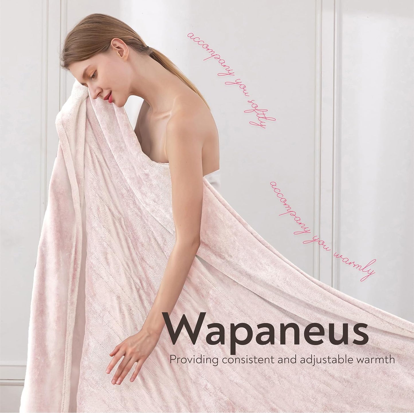 Wapaneus Foot Pocket Heated Blanket Electric Throw with 10 Heating Levels and 4 Timer Settings 4 Hours Auto Shut Off, Flannel Fast-Heating Heated Throw 50" x 60", Machine Washable, Pink