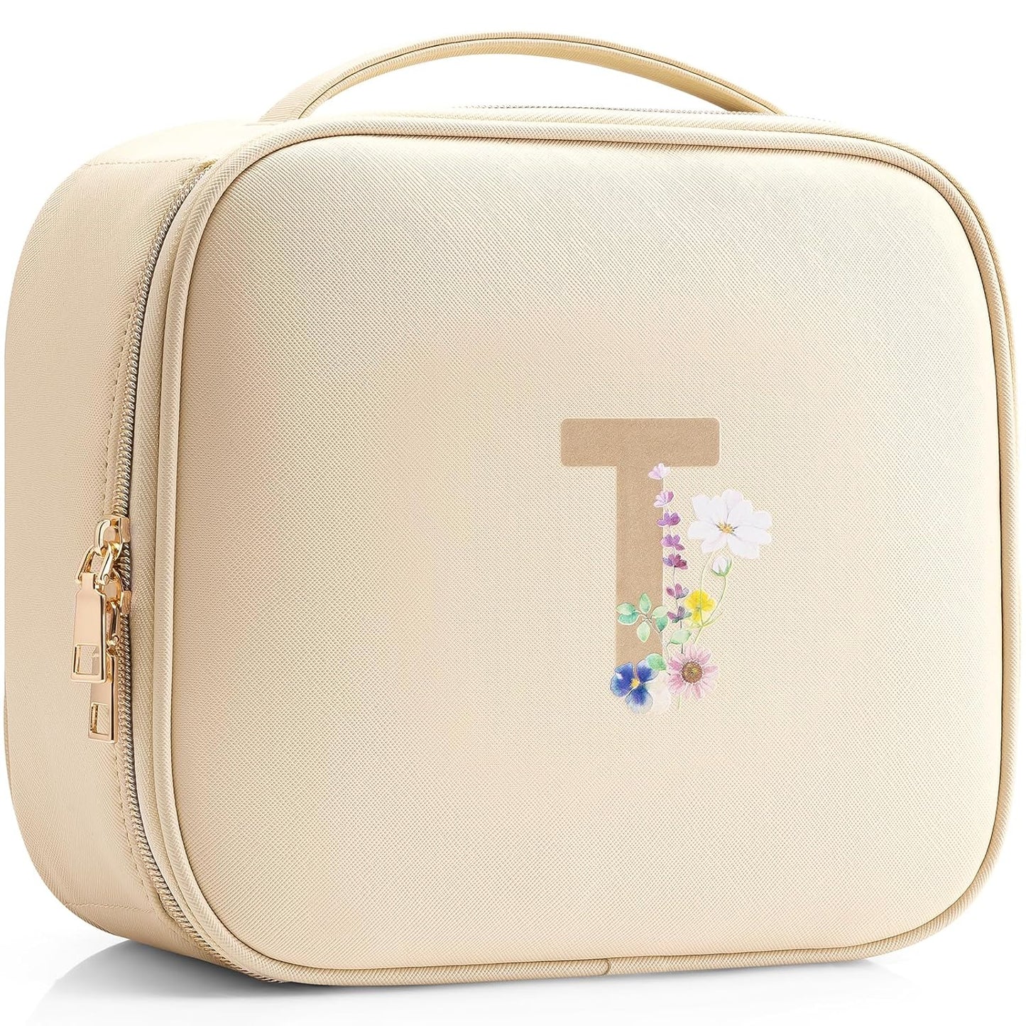 Vlando Mother Day Gift,Initial A-Z Makeup Travel Bag, Personalized Gifts for Friendship Bridesmaid Thank You Teacher(Letter T