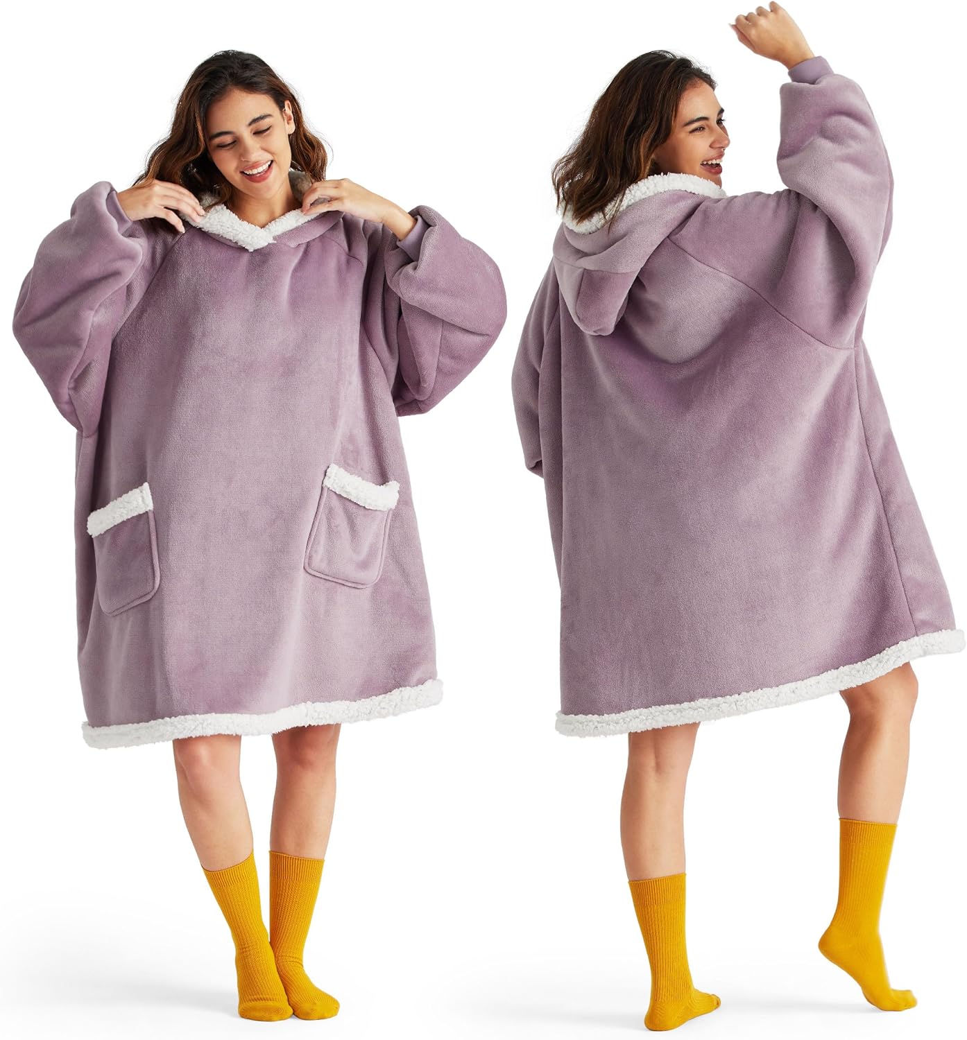 Bedsure Blanket Hoodie, Wearable Blanket for Adults & Kids as Gifts for Women Men, Birthday Gifts for Women Mom Girl Sherpa Oversized Hoodie, Lavender, Small