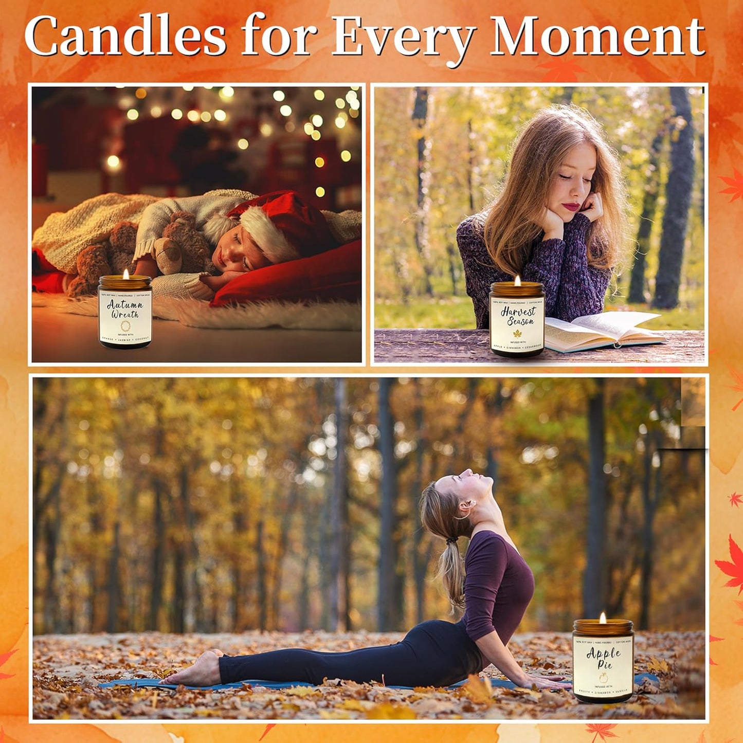 Fall Candles Gift Set β 4 Pack Scented Soy Candles for Home, Autumn Decor, Fall Decorations, Pumpkin Spice, Apple Pie, Cinnamon, Harvest β Great for Halloween & Thanksgiving Gifts