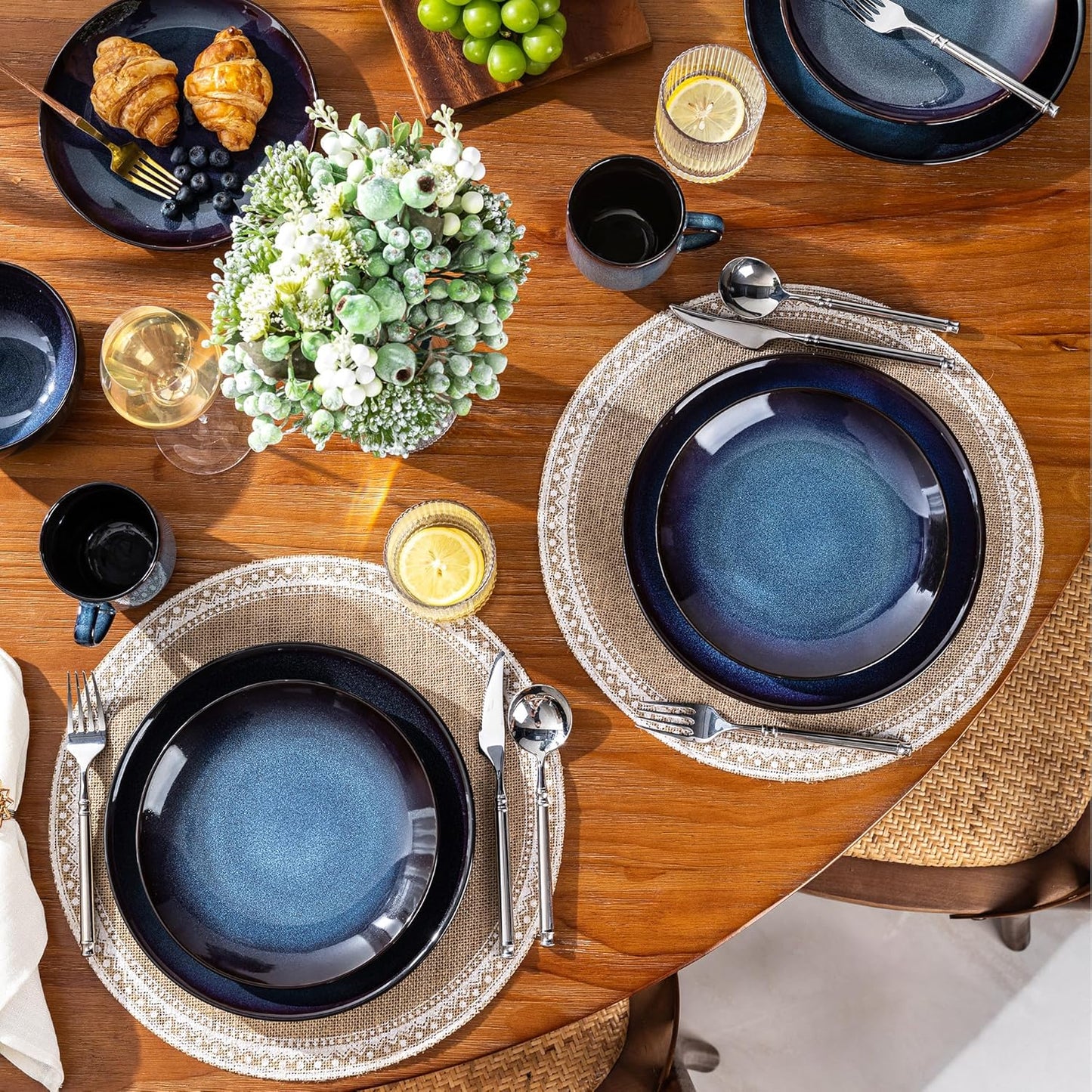 LERATIO Ceramic Dinnerware Sets for 4,16-Piece Reactive Glaze Plates and Bowls Set with Mugs,Highly Chip and Crack Resistant | Dishwasher,Microwave & Oven Safe Dishes set-Blue