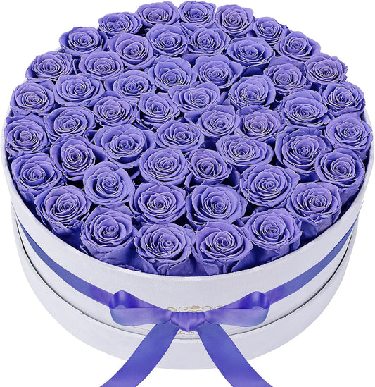 50 Piece Roses in a Velvet Box, Flowers for Delivery, Presereved Flowers Birthday Gifts for Women Mom and Wife (Light Purple)