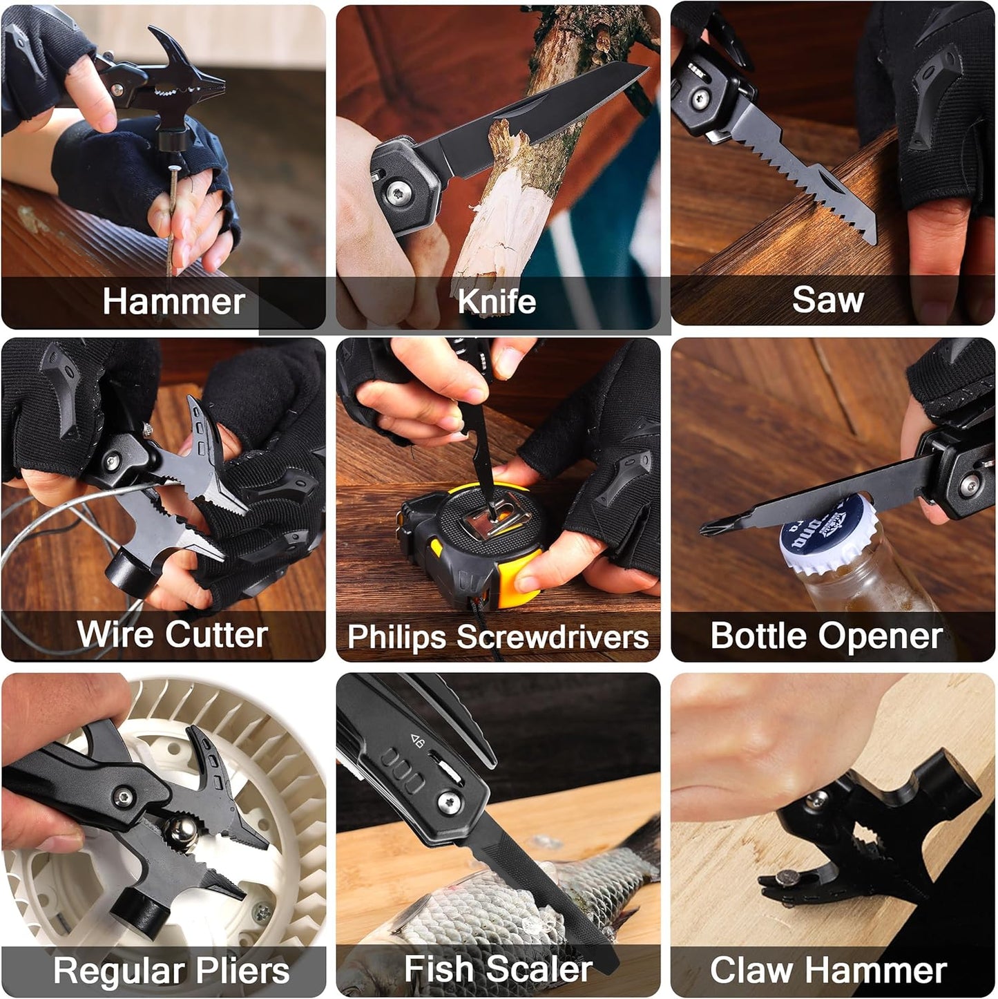 RoverTac Dad Tool Gift Set, 12-in-1 Multitool Hammer, Flashlight & Utility Knife in a Gift Box with "BEST DAD EVER", Unique & Practical Gift for Dad on Father’s Day, Birthday, Christmas & Retirement