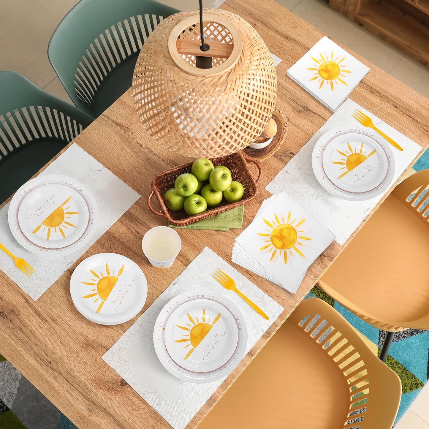 144 Pieces Boho Sun Birthday Party Decorations Tableware Sets Including Disposable Bohemia Sunshine Plates Napkins Cups Forks Serves 24 for Sun Baby Shower Party Supplies