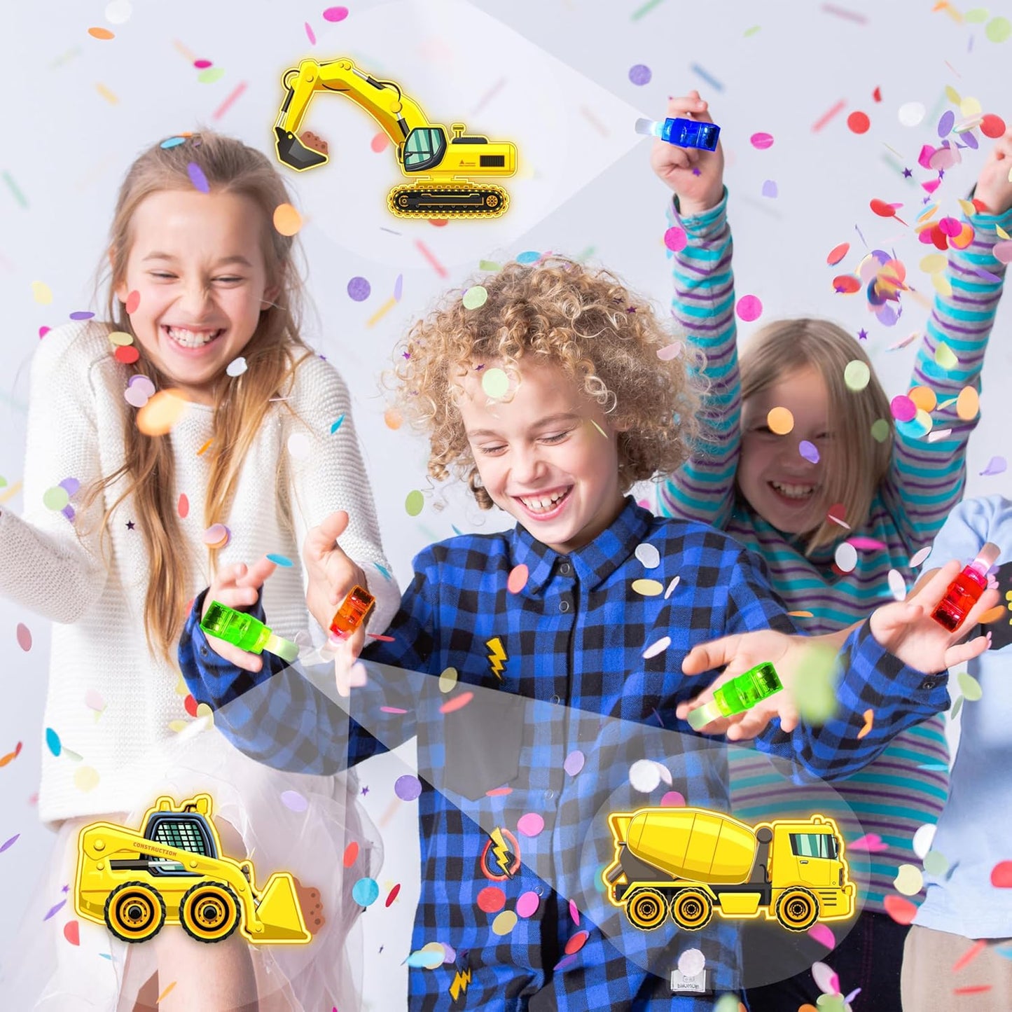 24PCS Construction Party Favors-LED Finger Lights:Glow-in-the-Dark Light-Up Toys Bulk for Kids Boys Girls,Construction themed Party Decorations Supplies, Party Goodie Bags, Classroom Prizes, Fun Gifts