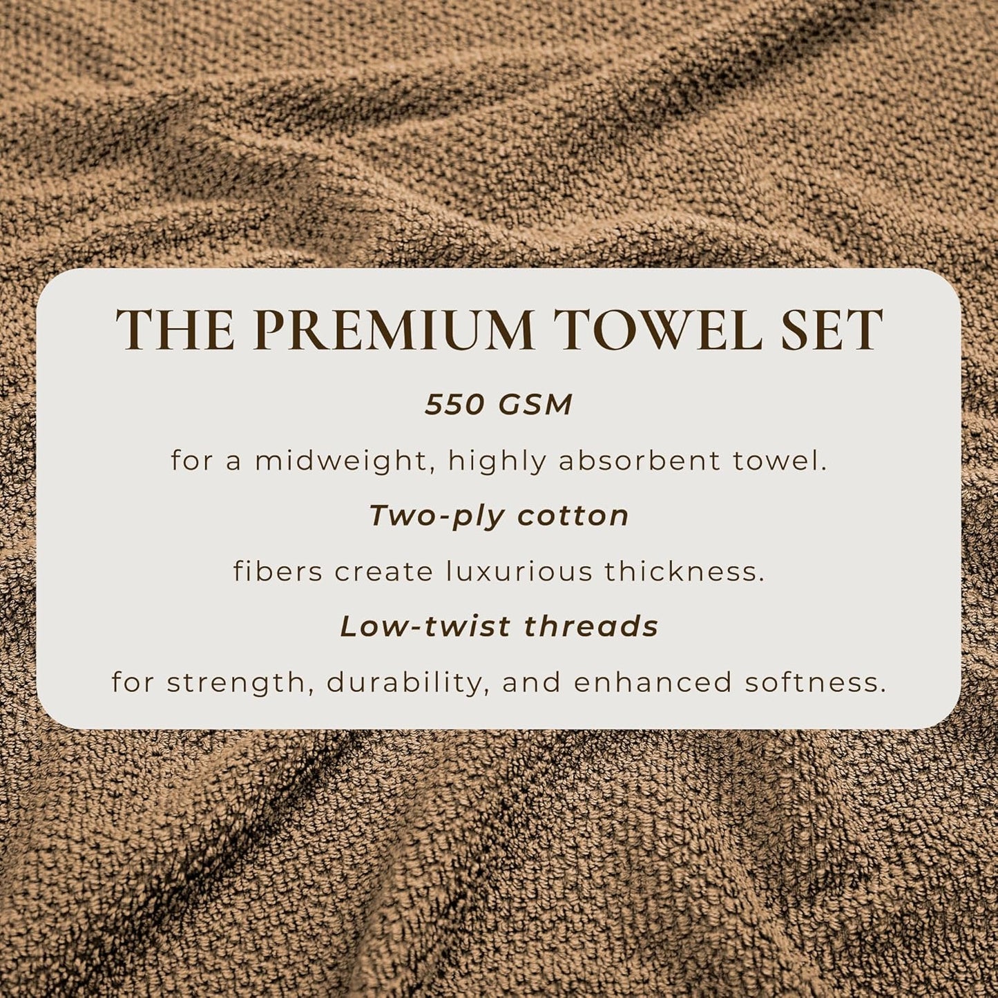 Taupe Bath Towels - 100% Cotton 6 Piece Towel Set - 2 Bath Towels, 2 Hand Towels, 2 Washcloths - Absorbent, Quick-Drying, Durable Towels for Bathroom Decor - Low-Twist, Two-Ply Fibers (Mocha)