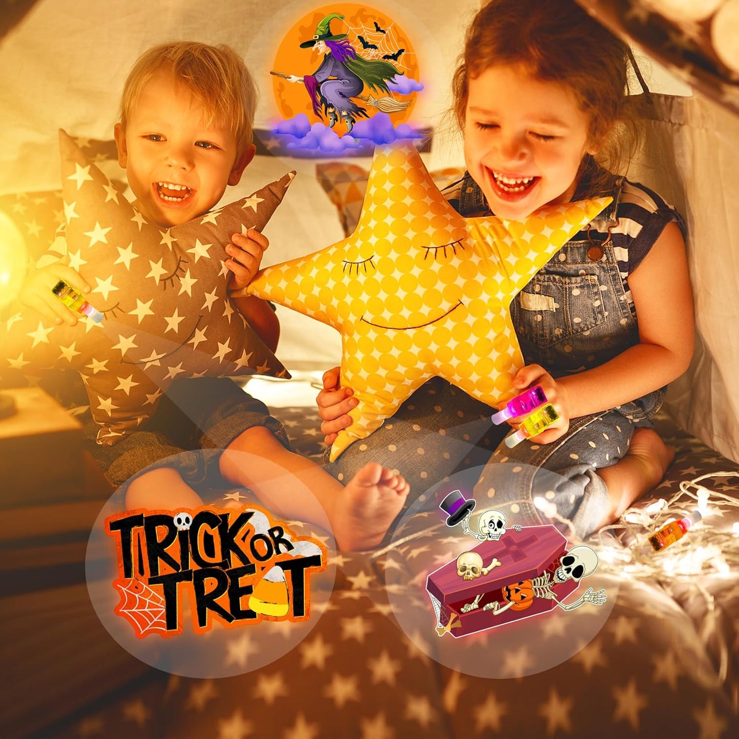 24PCS Halloween Theme Party Favors-LED Finger Lights:Glow-in-the-Dark Light-Up Toys Bulk for Kids Halloween Goodie Bag Fillers Basket Stuffers and Trick or Treat Non Candy Gifts, Classroom Prizes