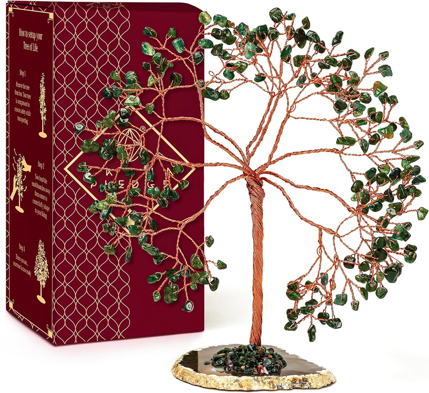 Crystal Tree Home and Office Decoration, Green Aventurine Healing Stones Handmade Crystal Decor Tree of Life for Positive Energy, Good Luck, Money and Spiritual Gifts for Women