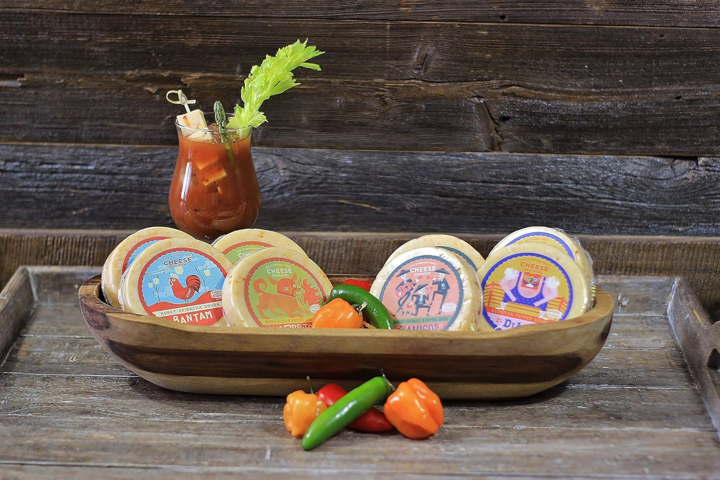 Cheese Bros. Spicy Cheese Lovers Gift Box | Fresh from Wisconsin | Gouda varieties include Honey Sriracha, Mango Habanero, El Diablo Scorpion Pepper and Smoked 3 Amigos Triple Pepper | Food Gifting Idea