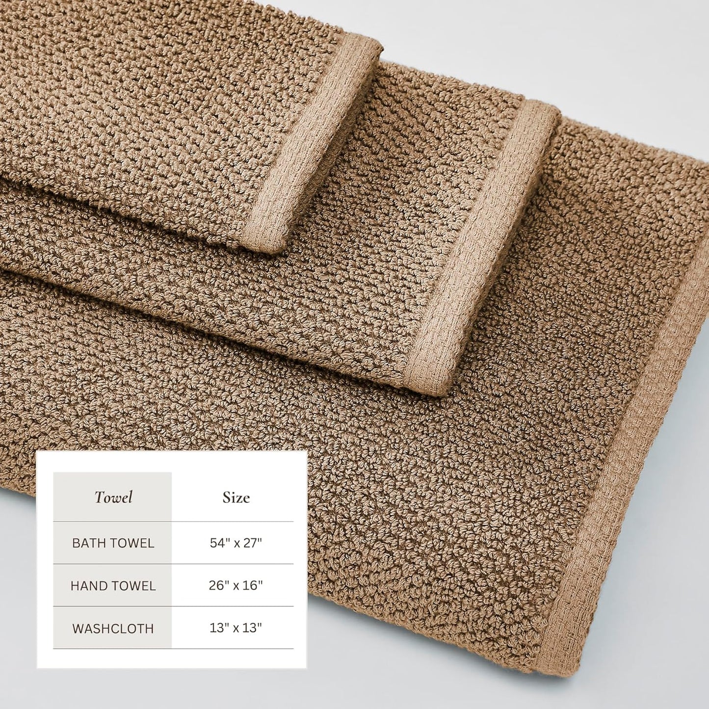 Taupe Bath Towels - 100% Cotton 6 Piece Towel Set - 2 Bath Towels, 2 Hand Towels, 2 Washcloths - Absorbent, Quick-Drying, Durable Towels for Bathroom Decor - Low-Twist, Two-Ply Fibers (Mocha)