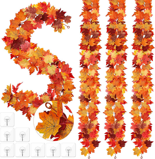 Fovths 4 Pack Maple Leaves Garland 5.8ft/pc Artificial Fall Foliage Autumn Hanging Vine Colorful Autumn Decor for Wedding Thanksgiving Dinner Party