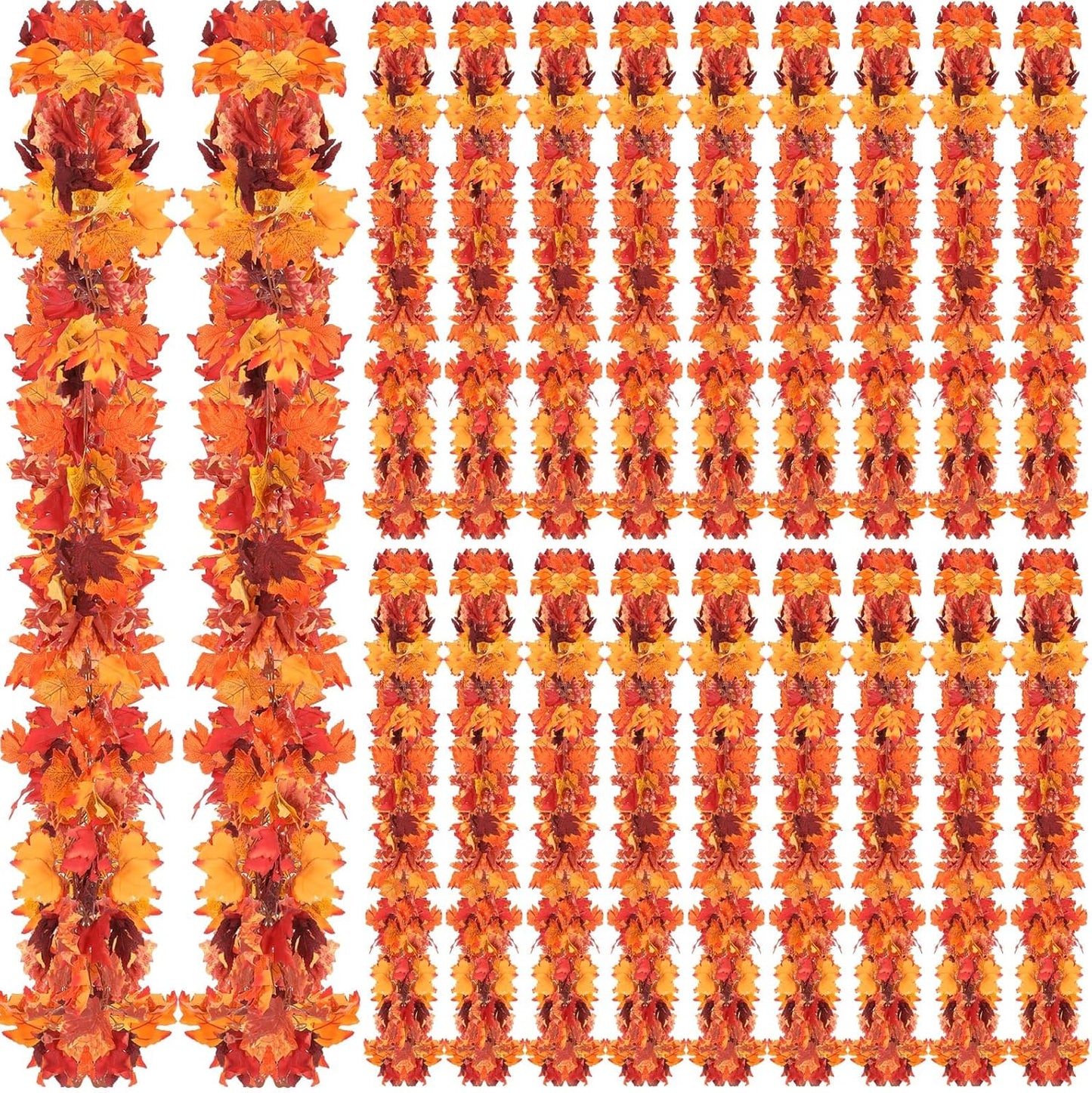 Retrowavy 20 Pack Fall Leaves Garland Bulk 5.6ft Artificial Maple Leaf Garland Christmas Faux Autumn Garland Vine Fake Hanging Table Decoration for Fireplace Thanksgiving Party Outdoor(Orange, Orange)