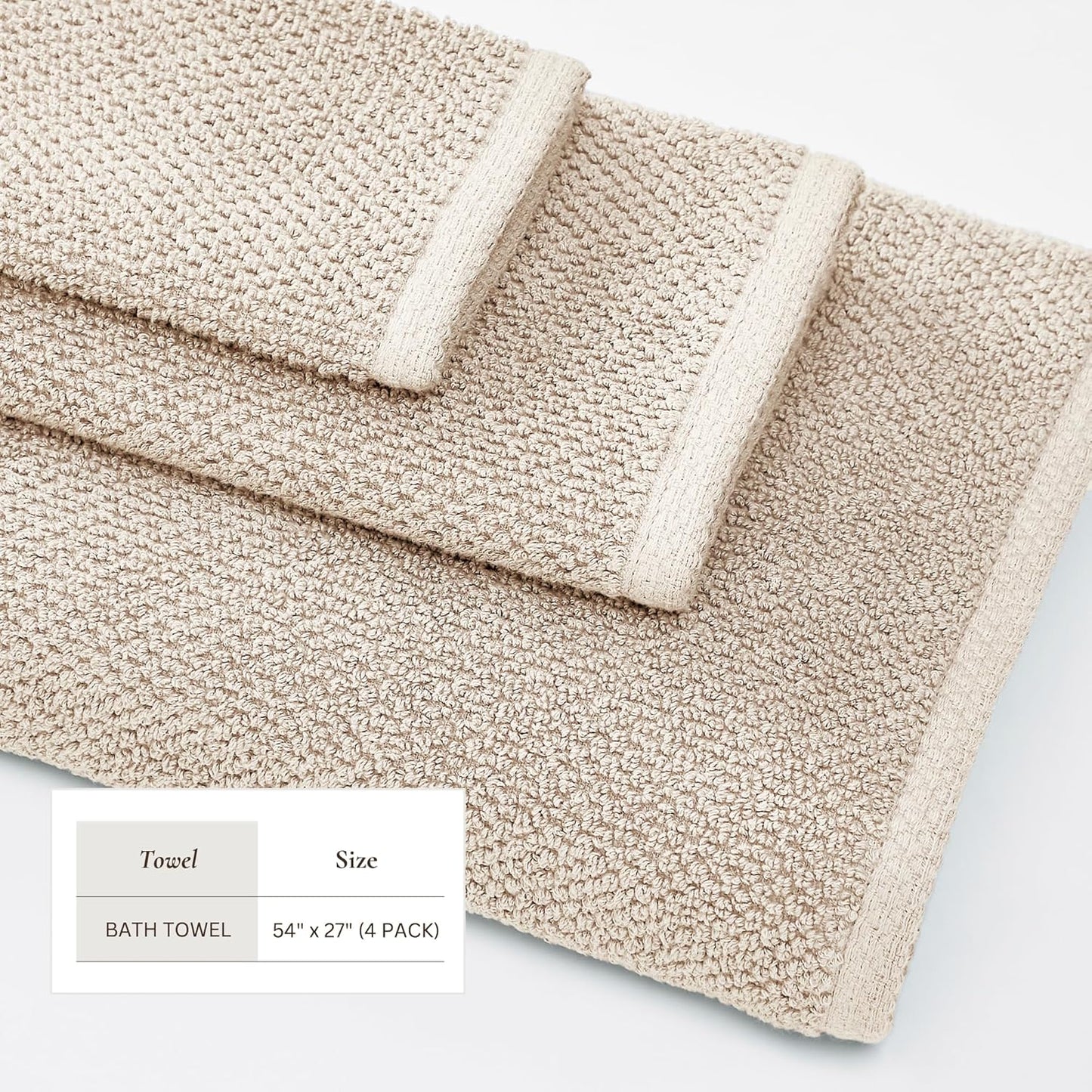 Great Bay Home Taupe Bath Towels - 100% Cotton 4 Pack 54x27 Bath Towel Set - Absorbent, Quick-Drying, Durable Towels for Bathroom Decor - Low-Twist, Two-Ply Fibers (Silver Cloud)