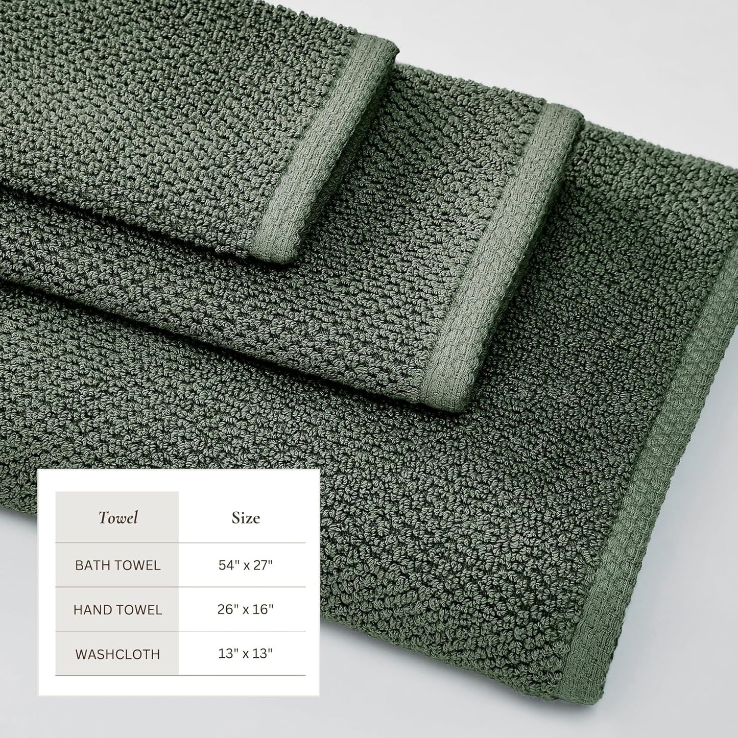 Green Bath Towels - 100% Cotton 6 Piece Towel Set - 2 Bath Towels, 2 Hand Towels, 2 Washcloths - Absorbent, Quick-Drying, Durable Towels for Bathroom Decor - Low-Twist, Two-Ply Fibers (Forest Green)