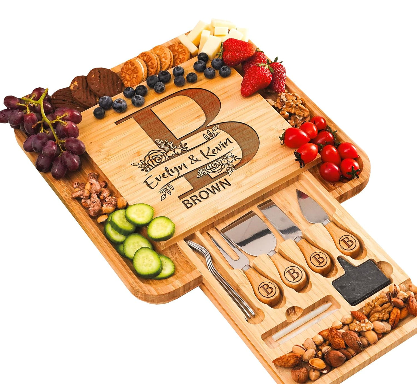 Personalized Charcuterie Board Gifts Set, Custom Large Cheese Board, Charcuterie Board for Wedding, Anniversary, Birthday, Housewarming, Engagement, Party, New Home Gift Couple, Fathers Day, Christmas