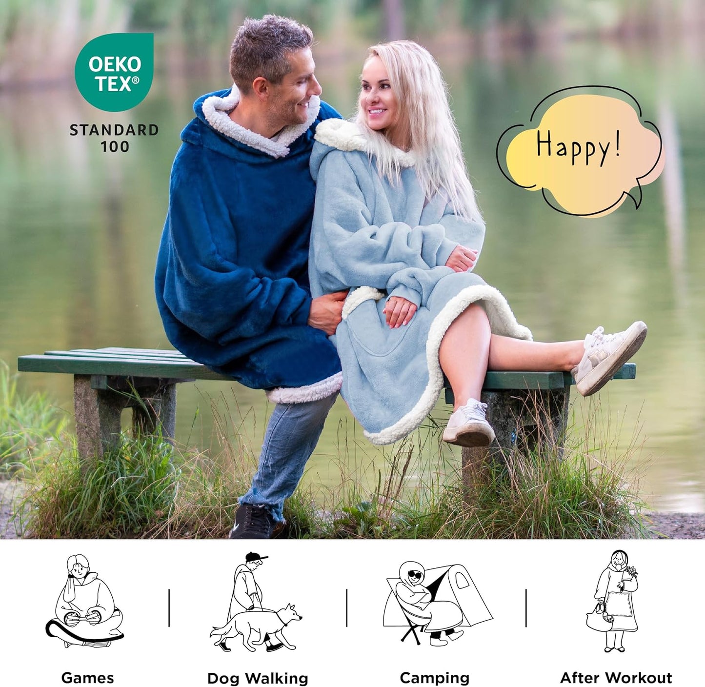 Bedsure Blanket Hoodie, Wearable Blanket for Adults & Kids as Gifts for Women Men, Birthday Gifts for Women Mom Girl Sherpa Oversized Hoodie, Sky Blue, Oversize