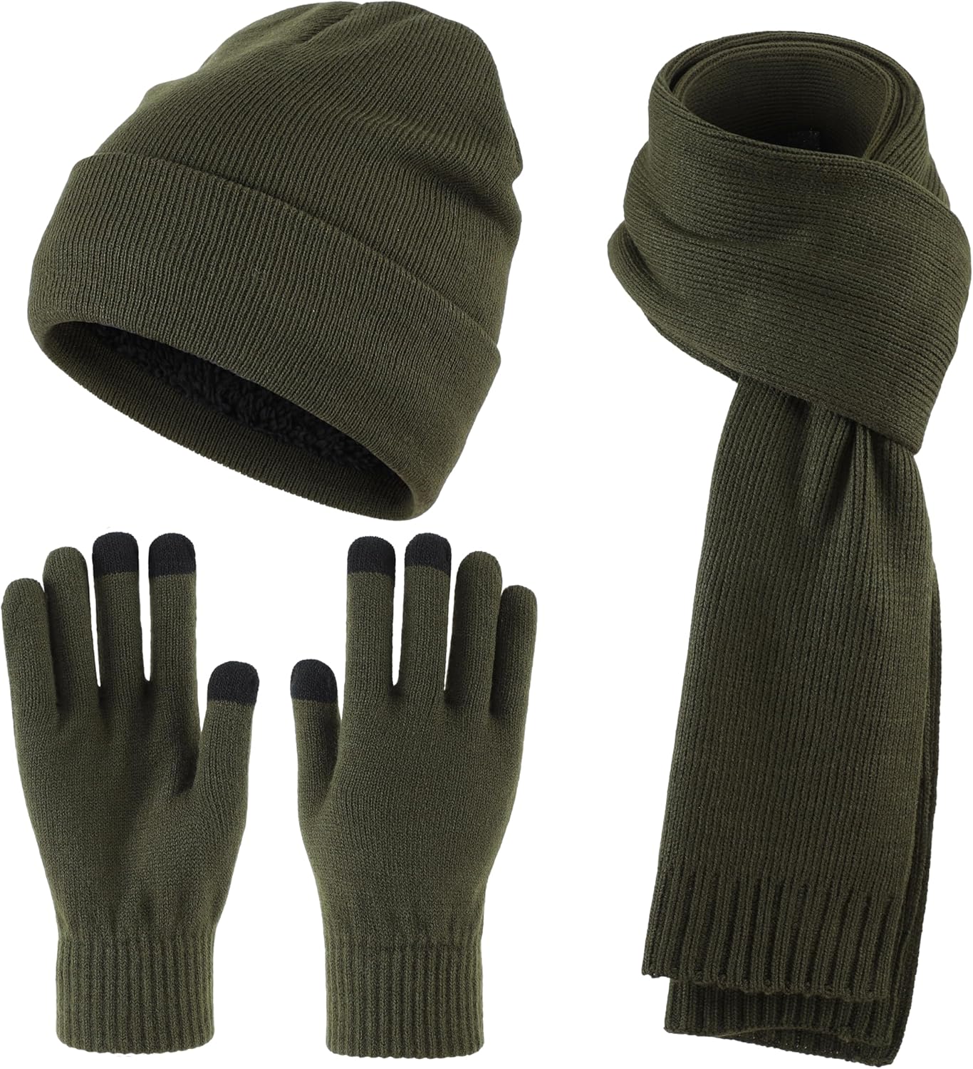 Home Prefer Men's Knit Beanie Hat Scarf Gloves Cold Weather Set Long Neck Scarf Touchscreen Gloves Winter Hat for Men
