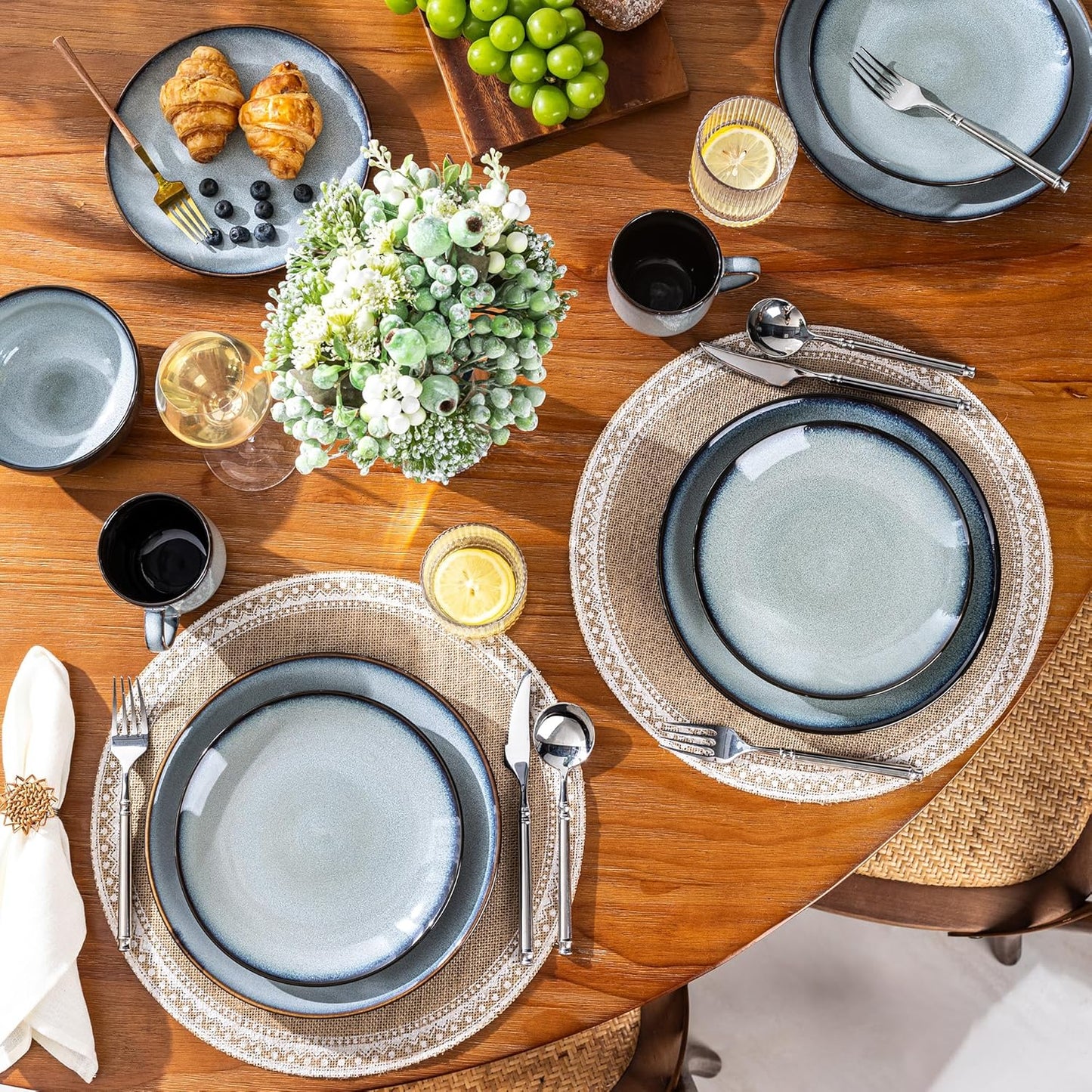 LERATIO Ceramic Dinnerware Sets for 4,16-Piece Reactive Glaze Plates and Bowls Set with Mugs,Highly Chip and Crack Resistant | Dishwasher,Microwave & Oven Safe Dishes set-Gray White