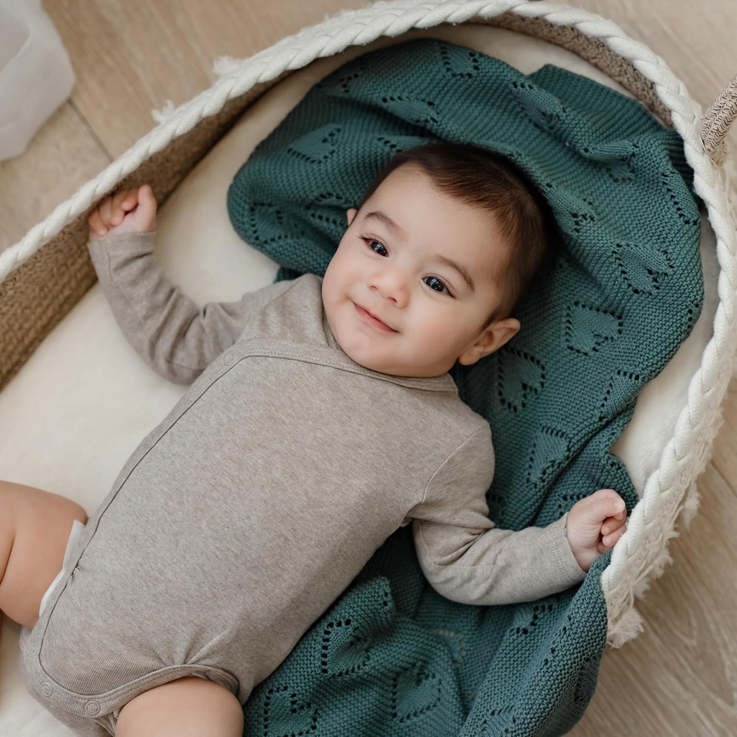 100% Cotton Unisex Heart Knit Swaddle Luxury Baby Blanket for Girls and Boys - Soft Warm Cozy Swaddling Receiving Stroller Crib Blanket for Newborns Infants Toddlers (Ivory, 0-2 Years)